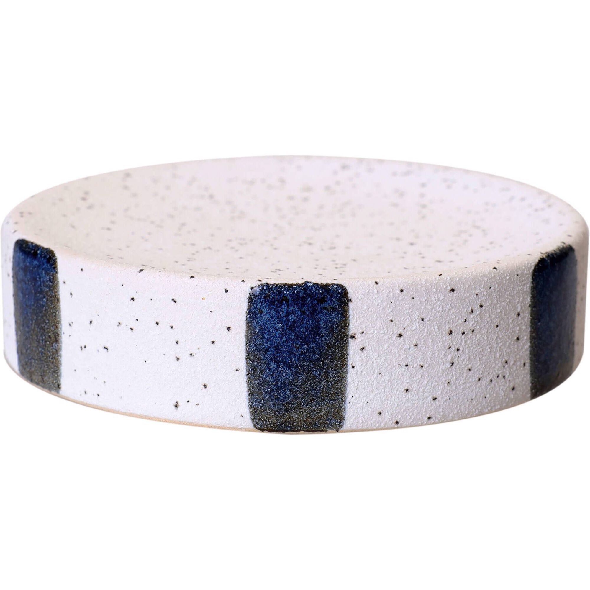 Saboneteira Cer&acirc;mica Riscas Azul Kasa