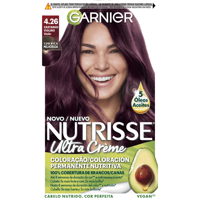 Coloração Permanente Castanho Violino 4.26 Garnier Nutrisse