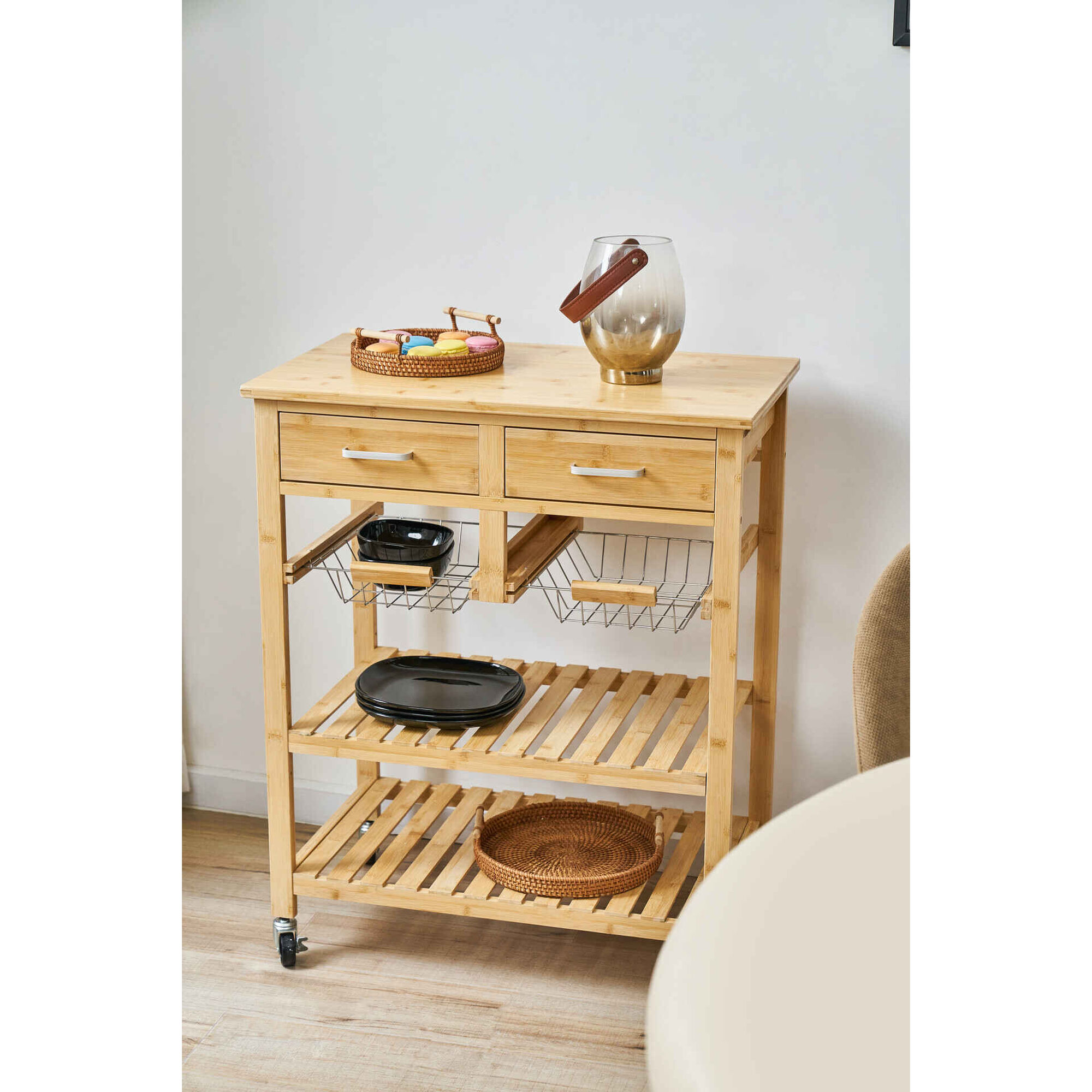 Carrinho de Apoio Cozinha Bambu