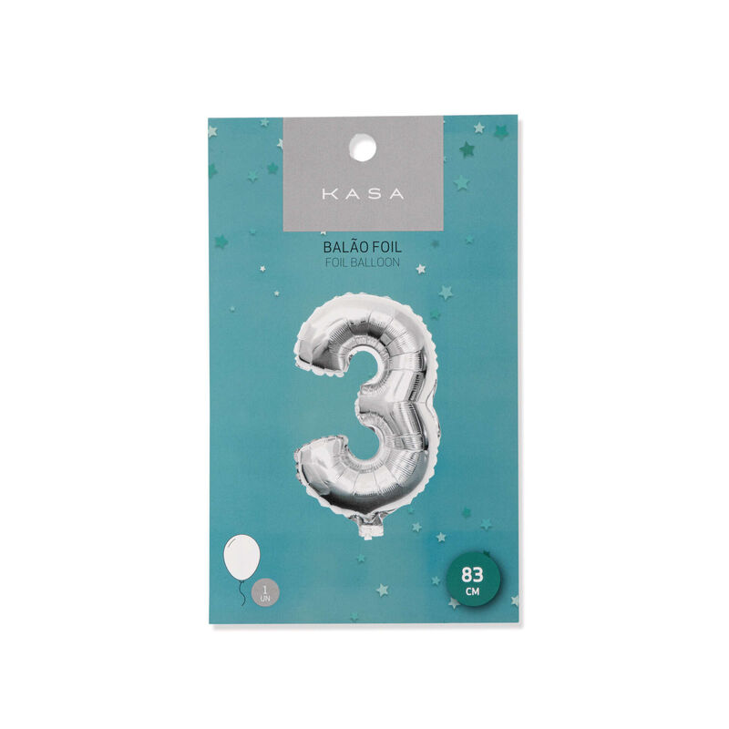 Balão Foil Nº3 83cm Prateado Kasa