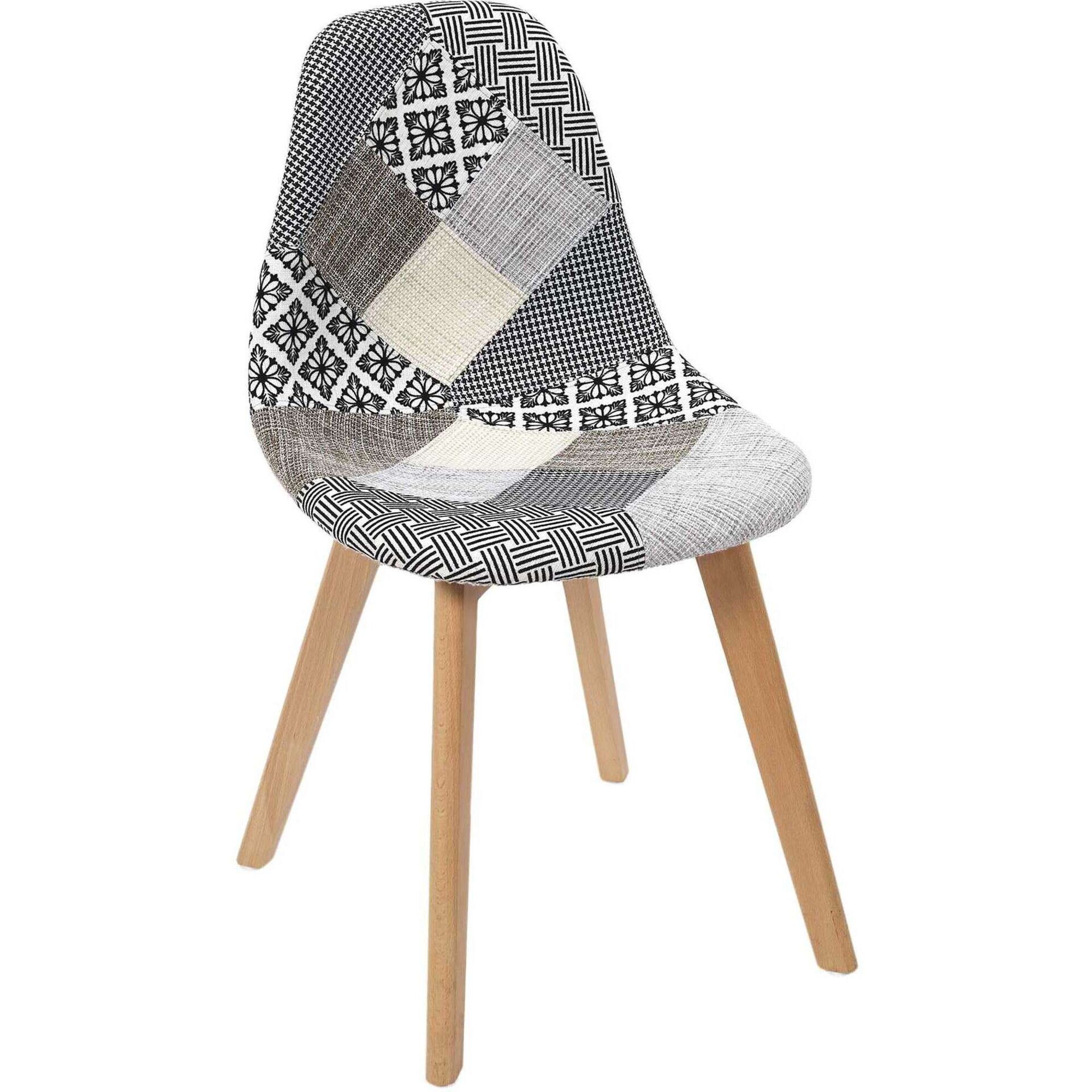 Conjunto de 4 Cadeiras Estofadas N&oacute;rdica Patchwork Cinza