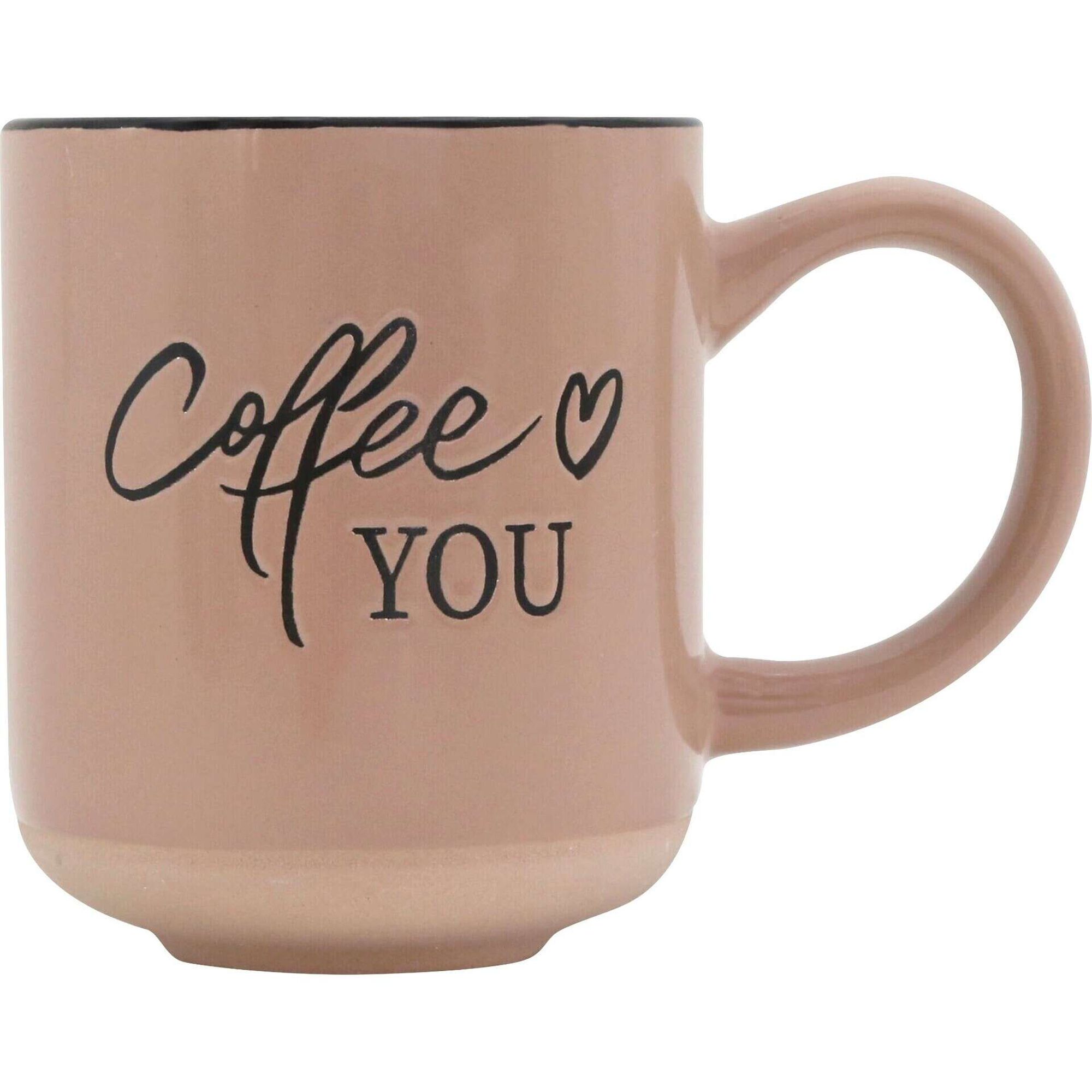 Caneca 340ml Coffee You Rosa com Fundo Bege