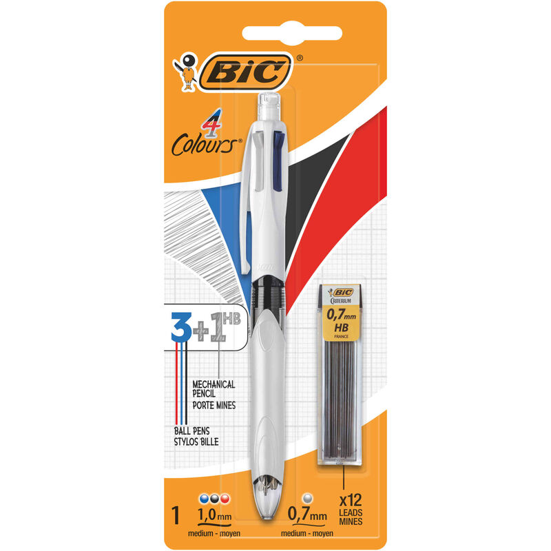 Esferográfica com 3 Cores e Lapiseira 0,7 com Minas Bic