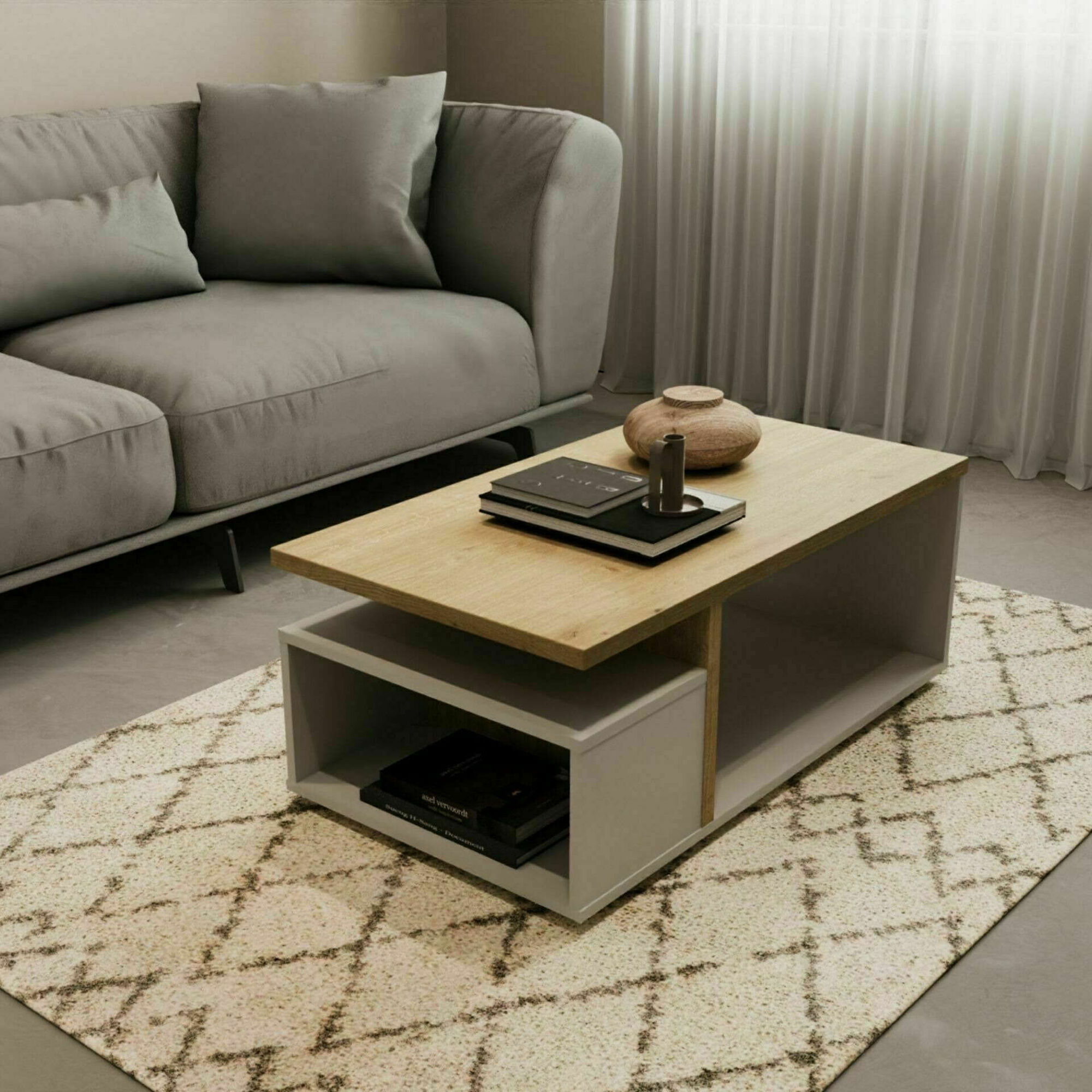 Mesa de Centro 91x37x50cm Branca e Carvalho Access