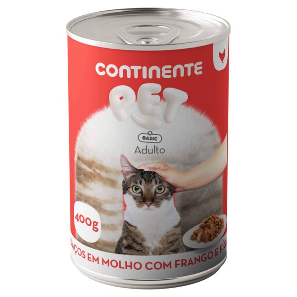 Comida Húmida para Gato Adulto Pedaços em Molho Frango e Fígado Continente Pet Basic