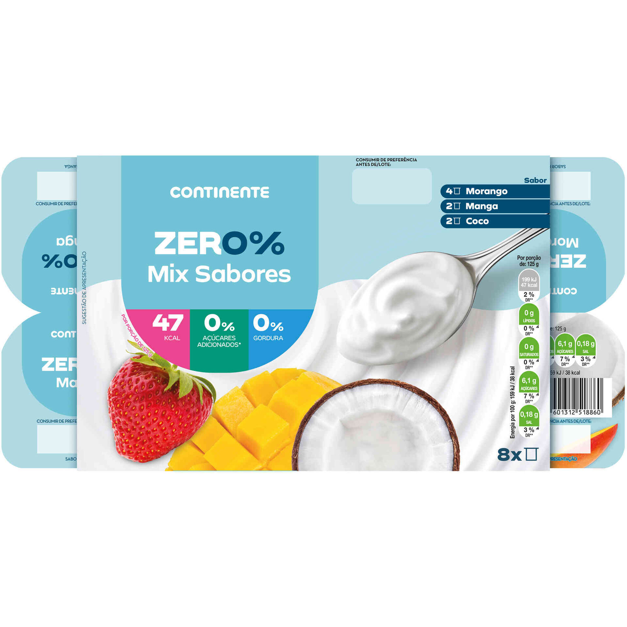 Iogurte Aroma Zero% Morango, Manga e Coco Continente