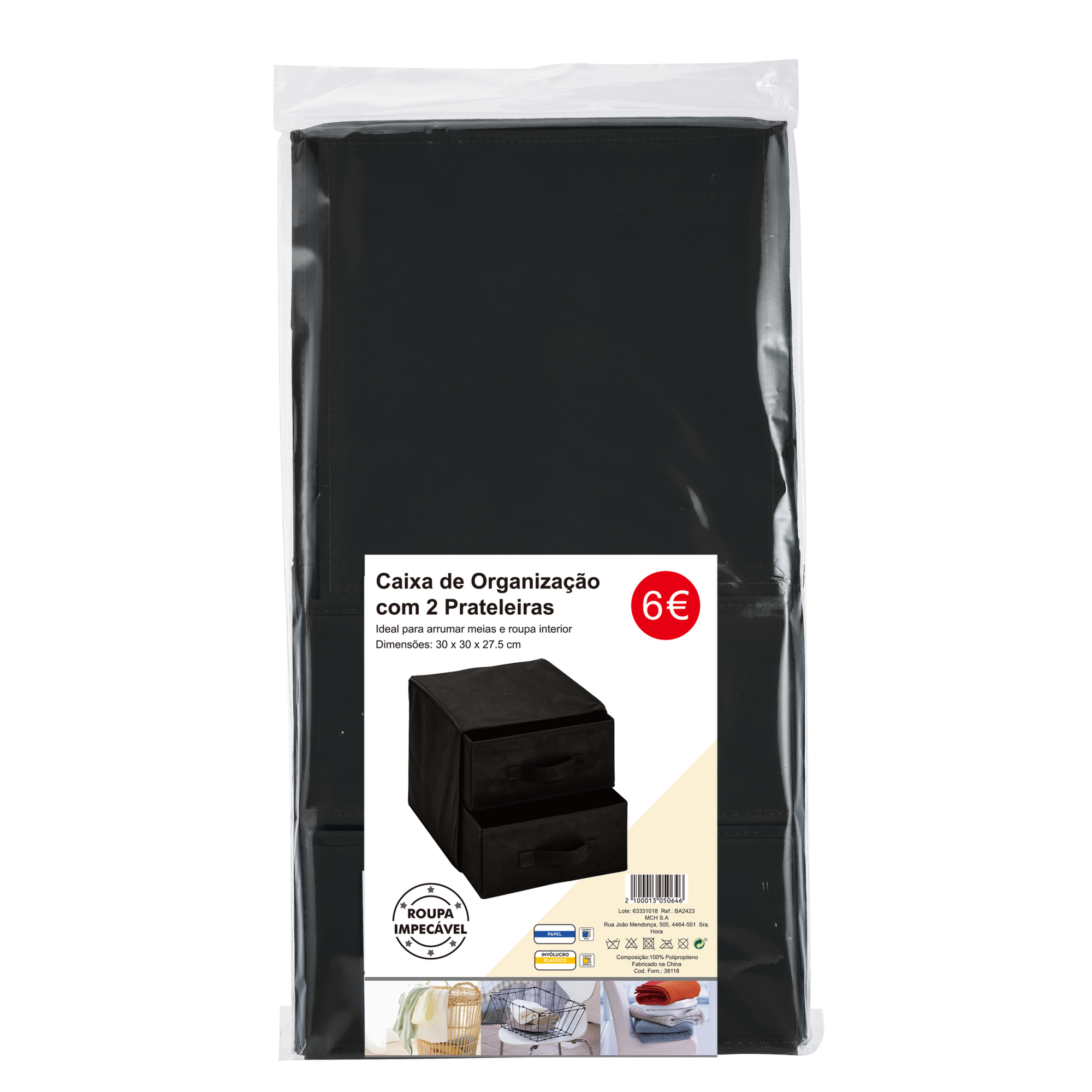 Caixa de Organiza&ccedil;&atilde;o com 2 Prateleiras Preta Bazar&atilde;o