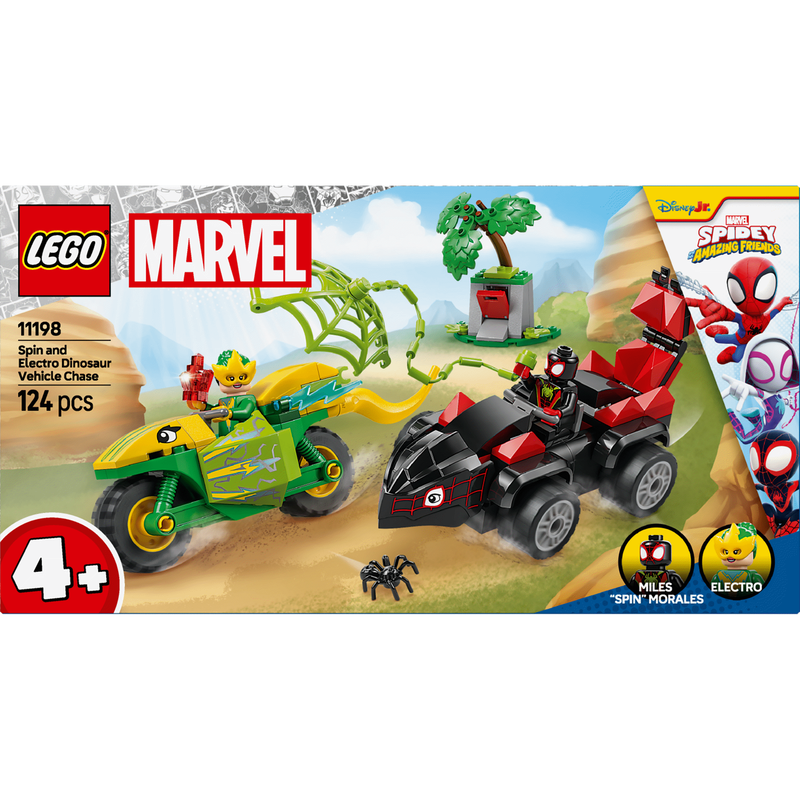 LEGO Marvel - Spin e Electro – Perseguição em Veículos Dinossauros - 11198