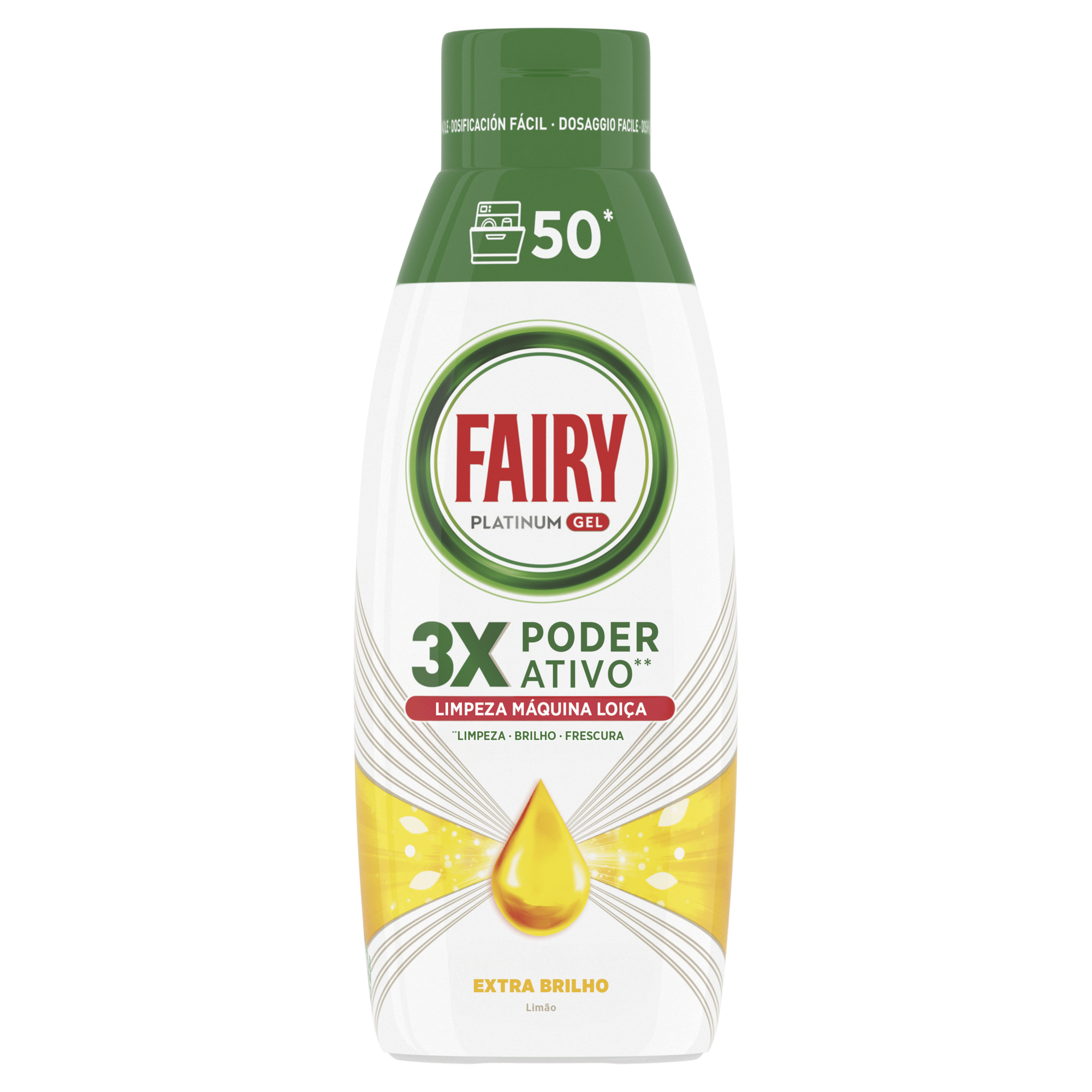 Detergente M&aacute;quina Loi&ccedil;a Gel Platinum Extra Brilho Lim&atilde;o Fairy