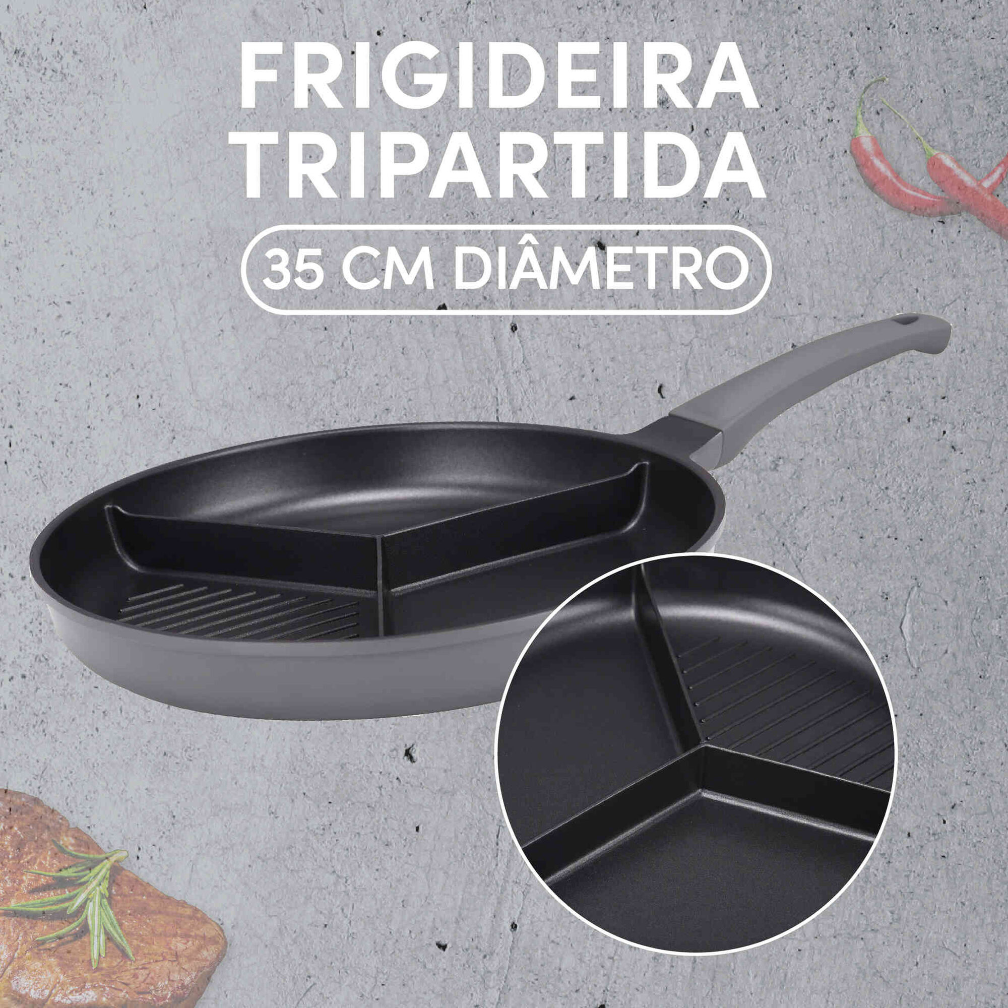 Frigideira Alumínio 35cm com 3 Divisórias