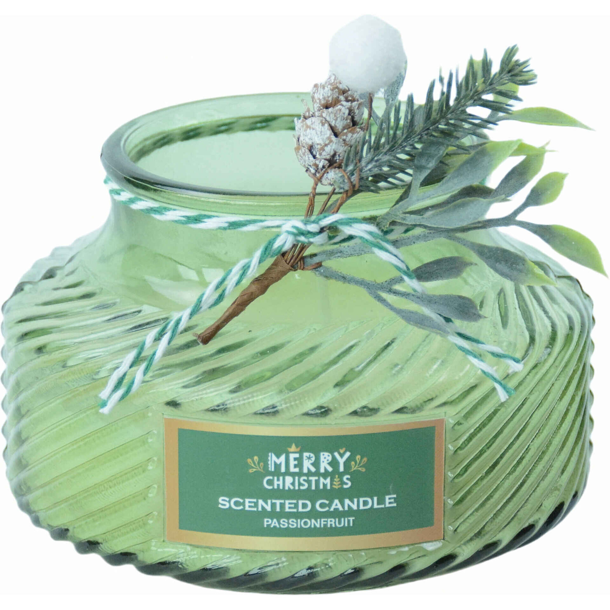 Vela em Copo Grande 370g Verde com Azevinho