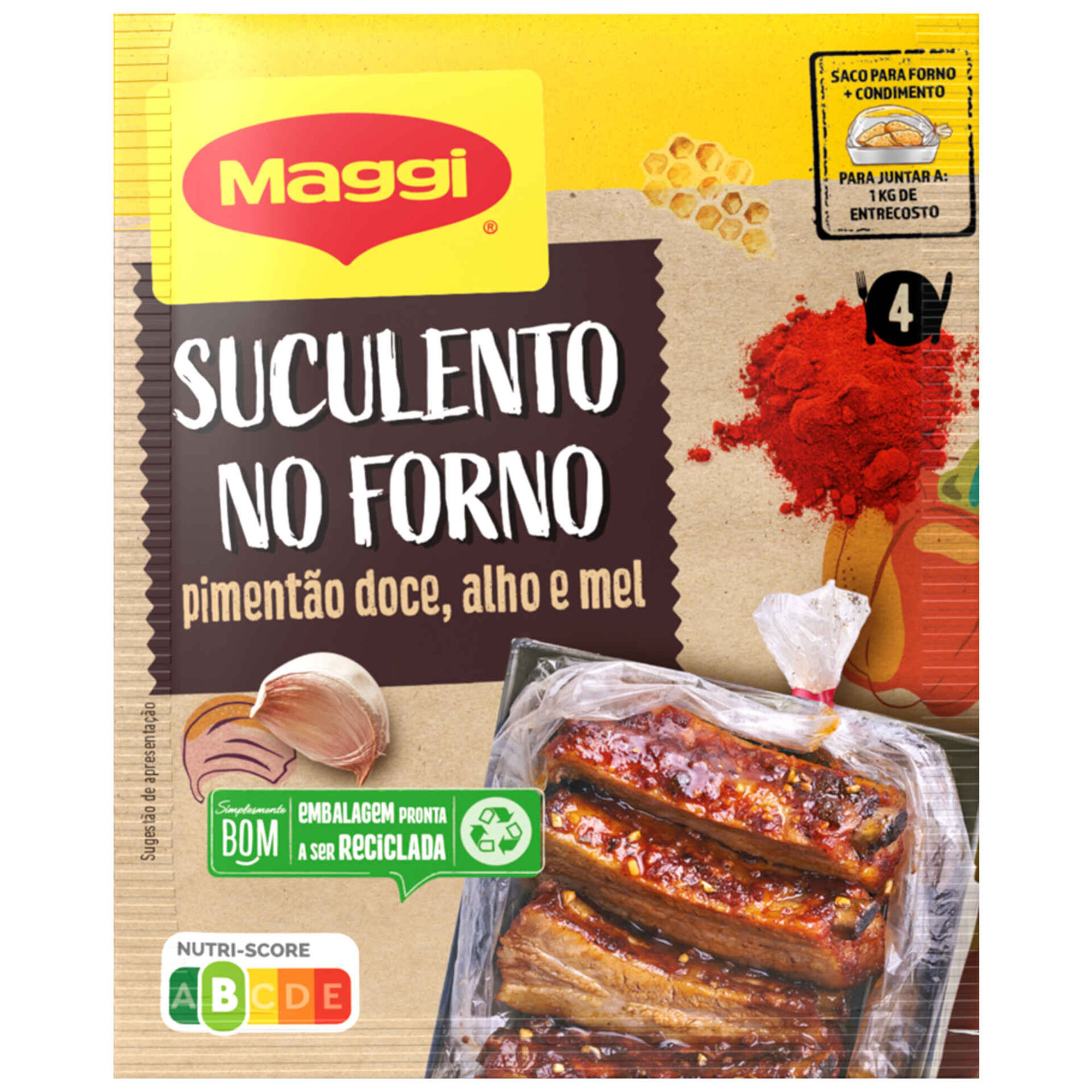 Molho Suculento Entrecosto no Forno com Alho e Pimentão Doce em Saqueta