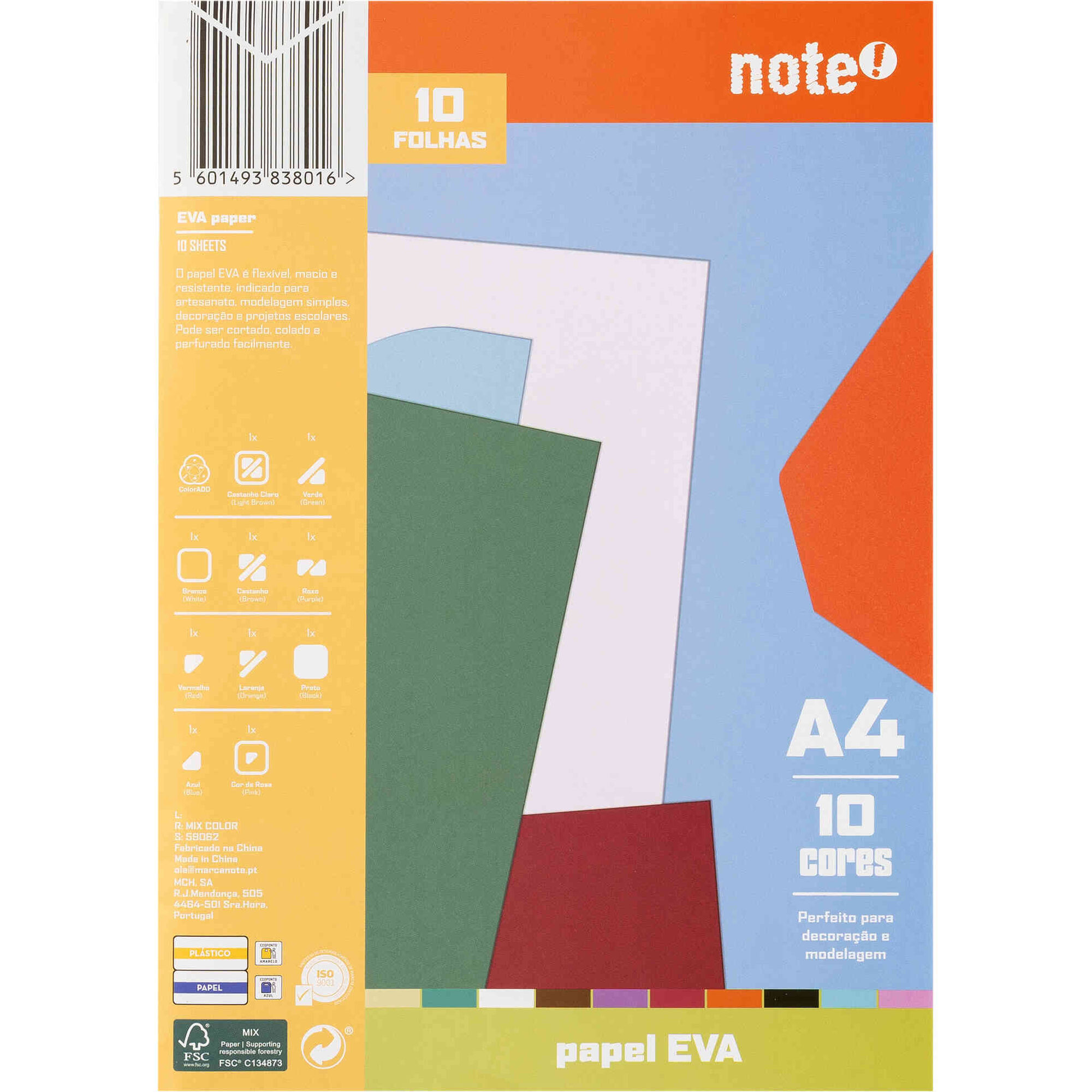 Conjunto 10 Pap&eacute;is EVA A4 Multicor Note!