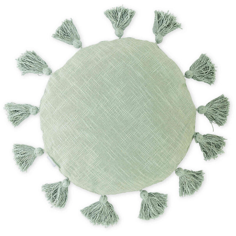 Almofada Redonda 40cm com Franjas Verde Kasa