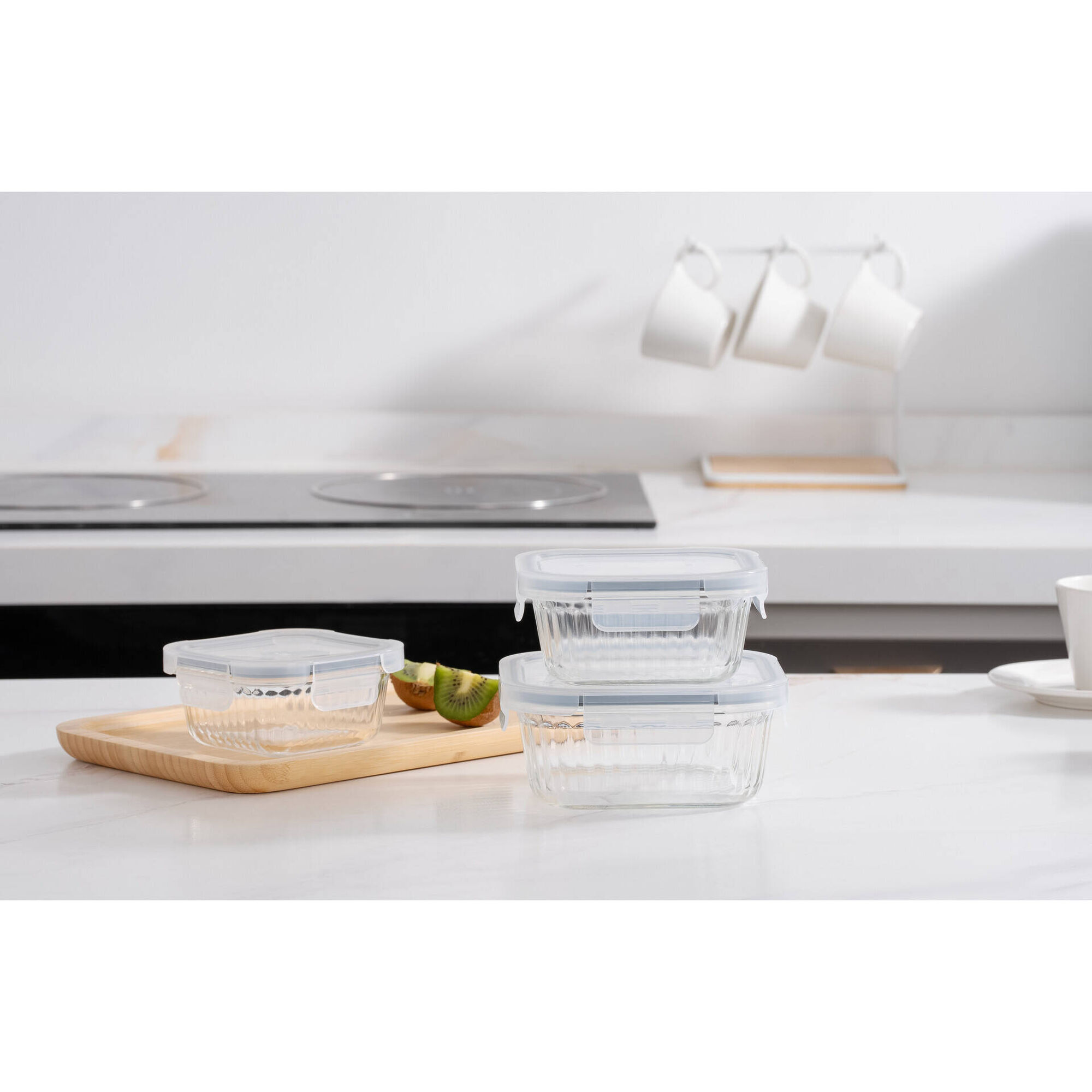 Conjunto de 3 Caixas Vidro 15,6x15,6cm Herméticas