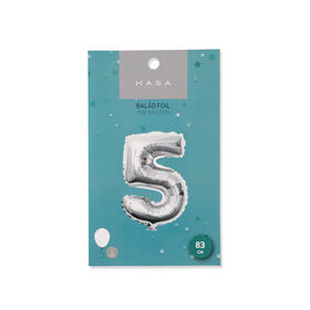 Balão Foil Nº5 83cm Prateado