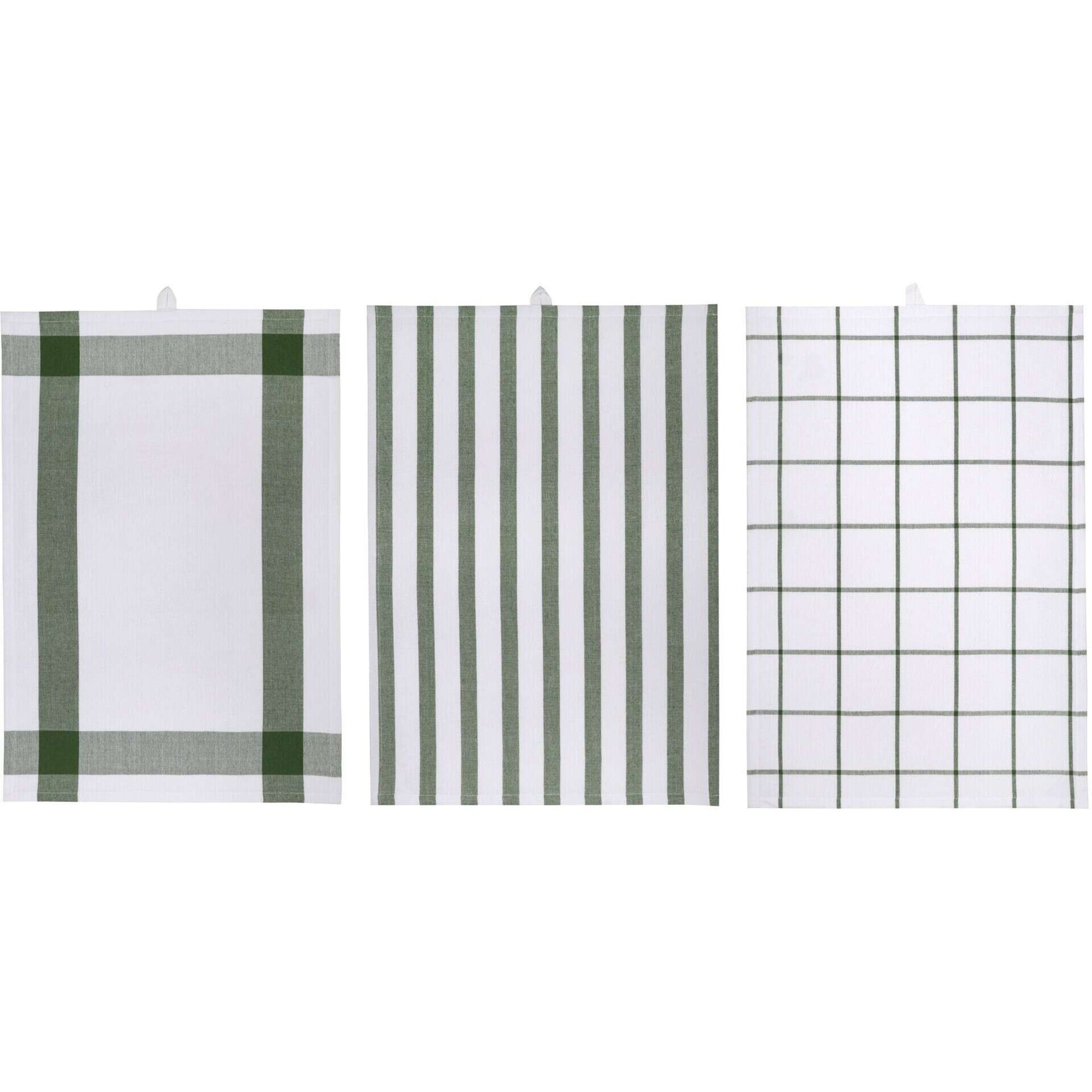 Conjunto 3 Panos Cozinha Algod&atilde;o Reciclado 40x60cm Verde Kasa