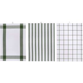 Conjunto 3 Panos Cozinha Algod&atilde;o Reciclado 40x60cm Verde Kasa