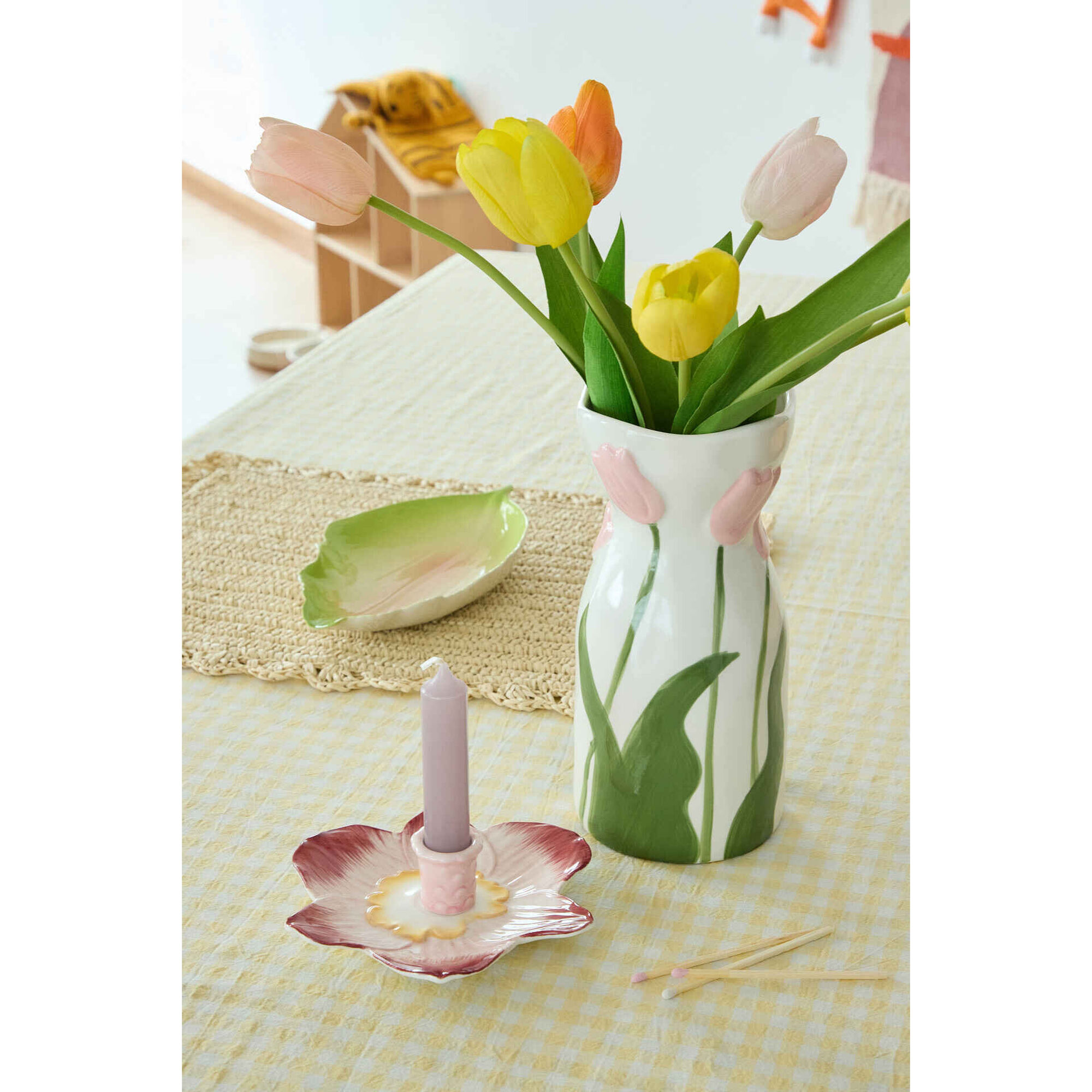 Porta Velas Raso Flor 15,5 x 4,5cm Rosa Kasa