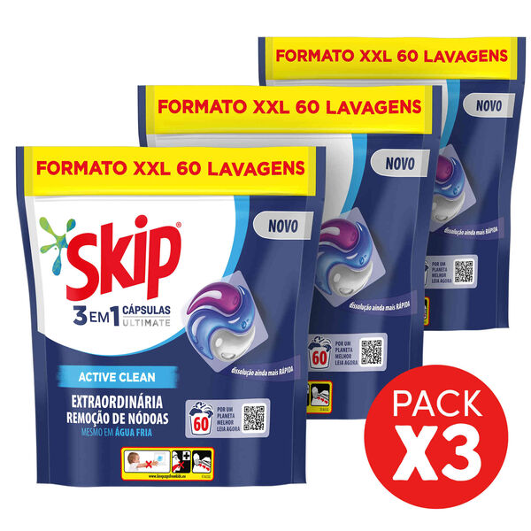 Detergente Máquina Roupa Cápsulas Ultimate Active Clean Skip