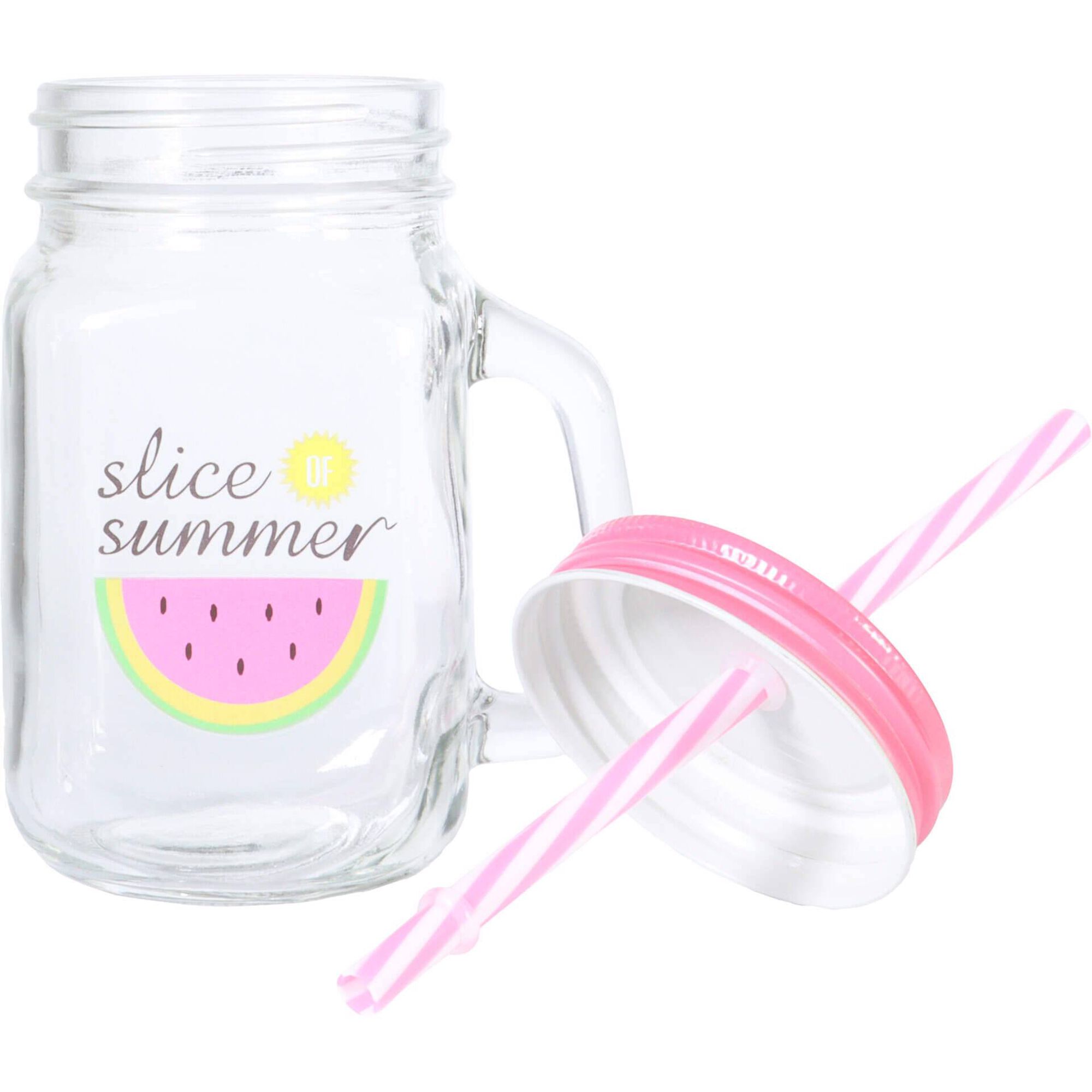 Caneca com Palhinha 450ml Tampa Rosa Melancia Kasa