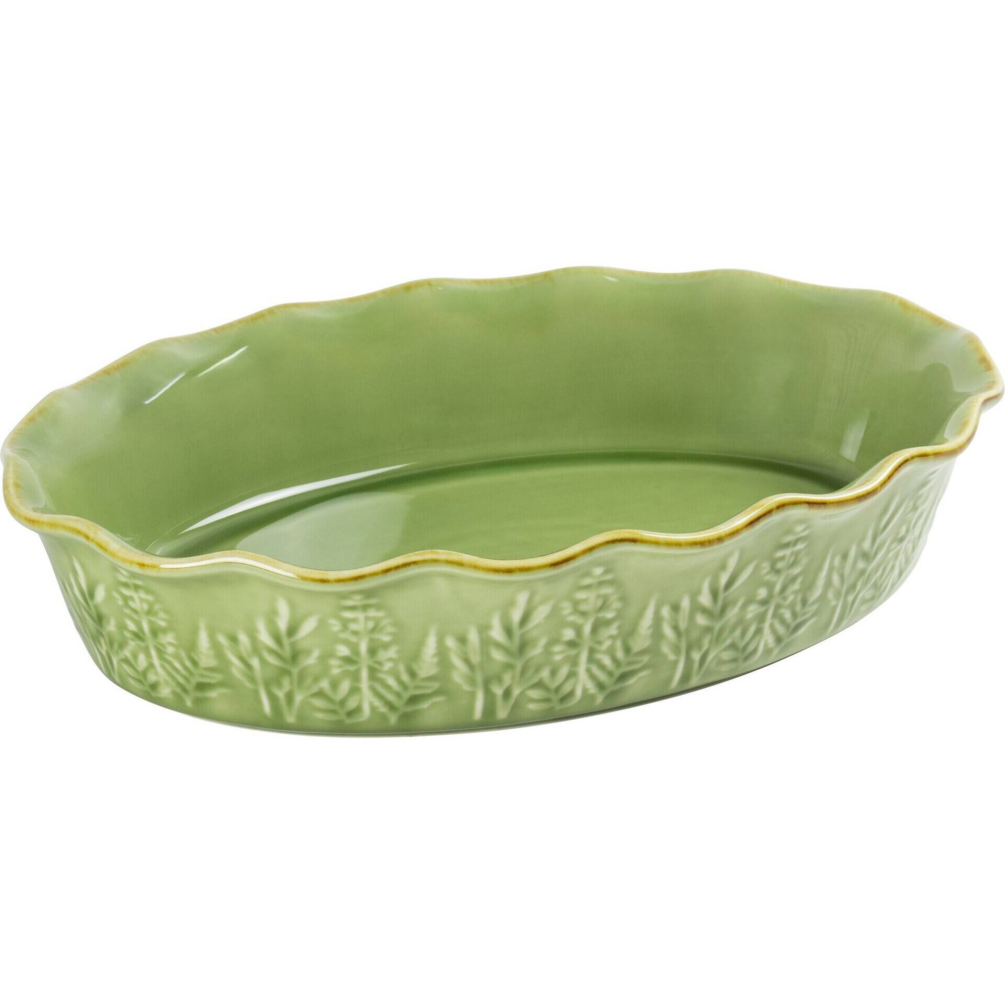 Assadeira Oval Folhas Verde Claro Kasa