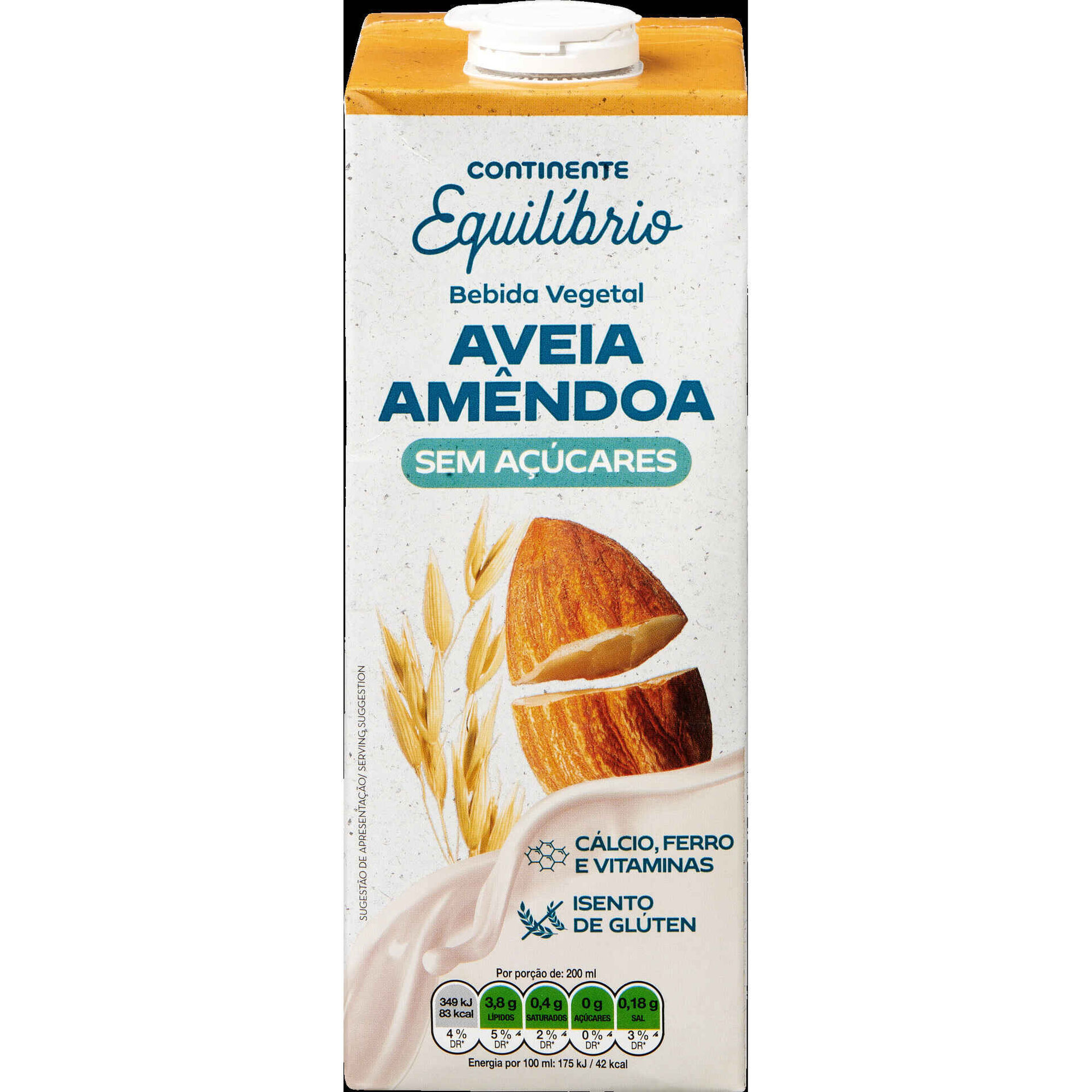 Bebida Vegetal de Aveia e Am&ecirc;ndoa sem A&ccedil;&uacute;car Continente Equil&iacute;brio