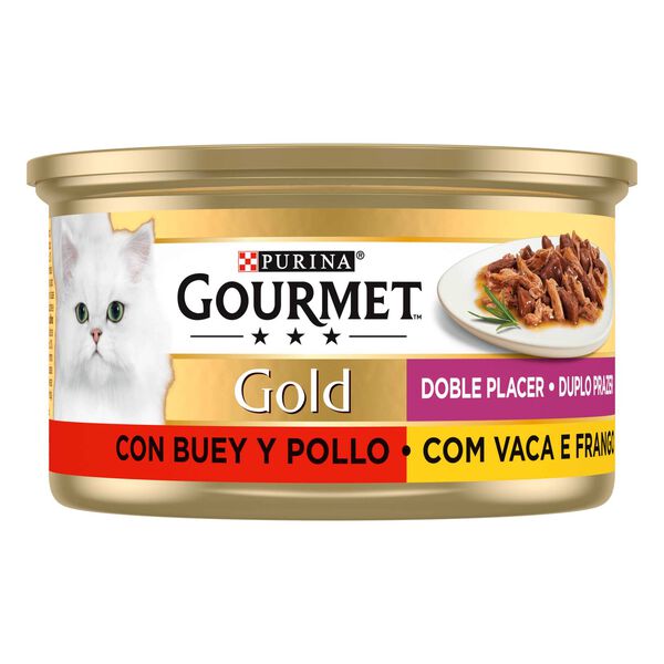 Comida Húmida para Gato Duplo Prazer Vaca e Frango Purina Gourmet Gold