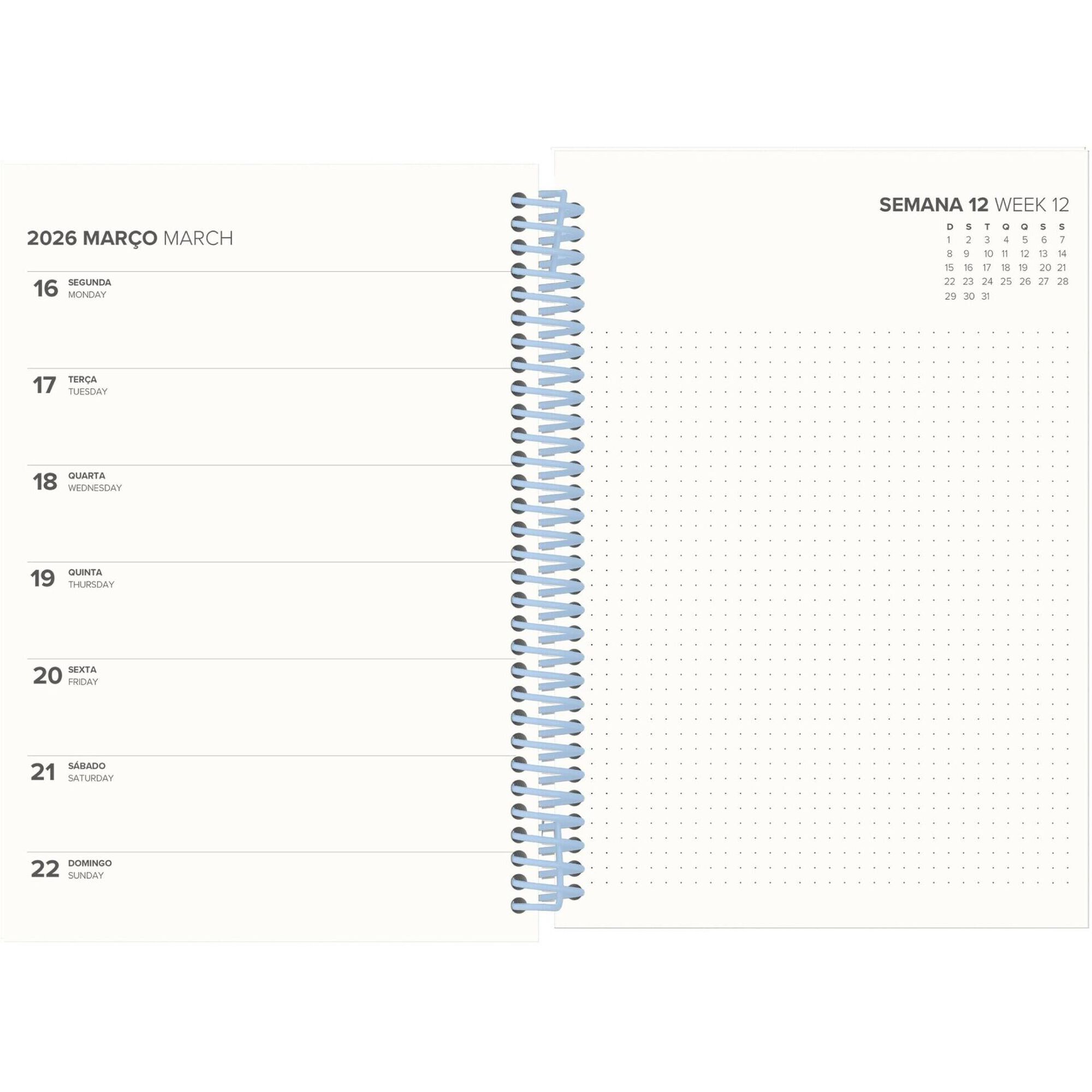 Agenda A5 2026 Espiral 12 Meses (várias cores)