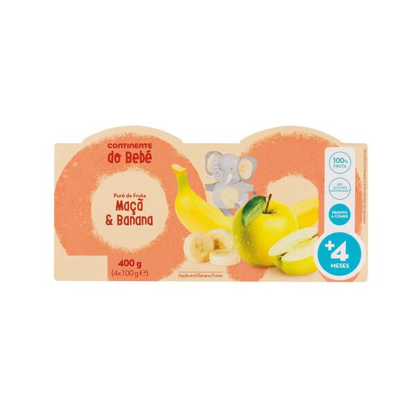 Puré de Fruta Maçã e Banana +4M Continente do Bebé