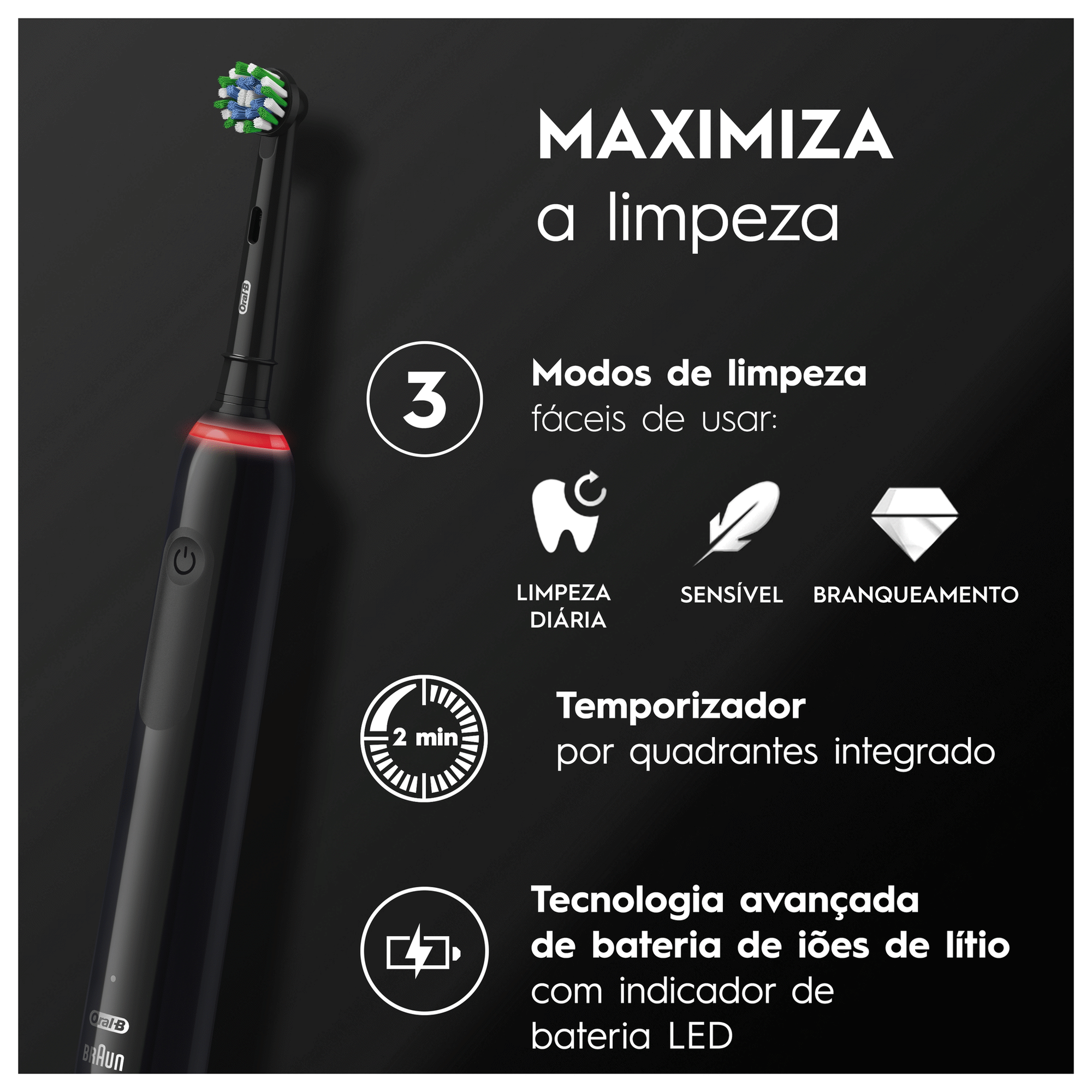Escova de Dentes Elétrica Pro 3 3500 Preto