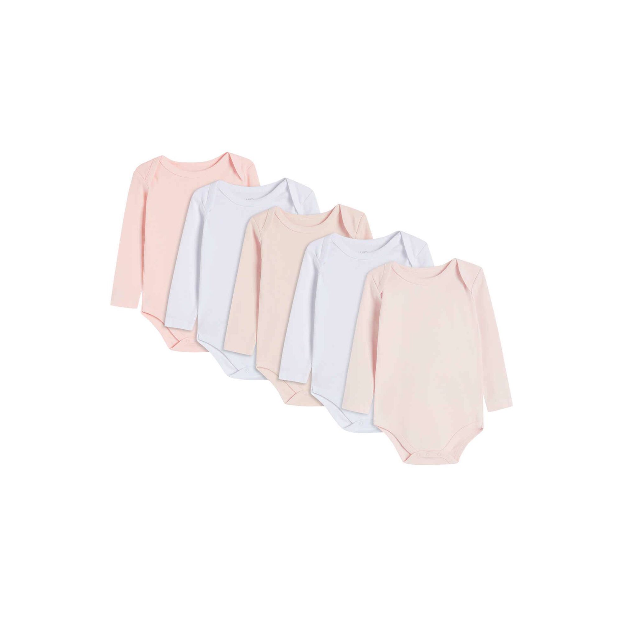 Conjunto 5 Bodies Manga Comprida Bebé Rosa e Branco