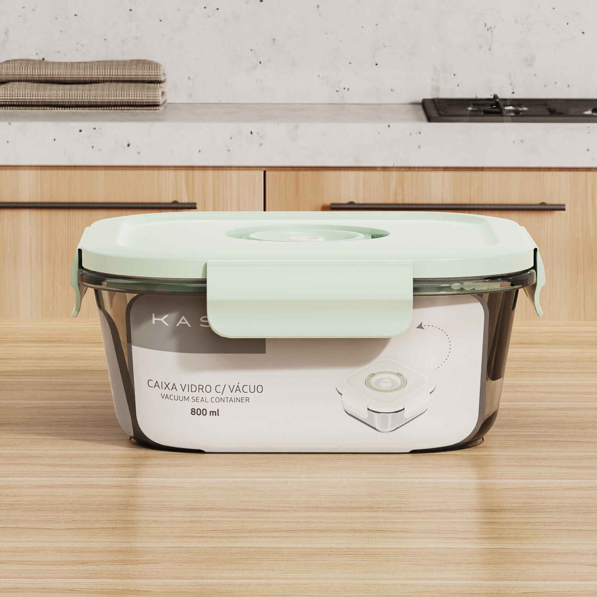 Caixa Vidro Quadrada 800ml com V&aacute;cuo Kasa