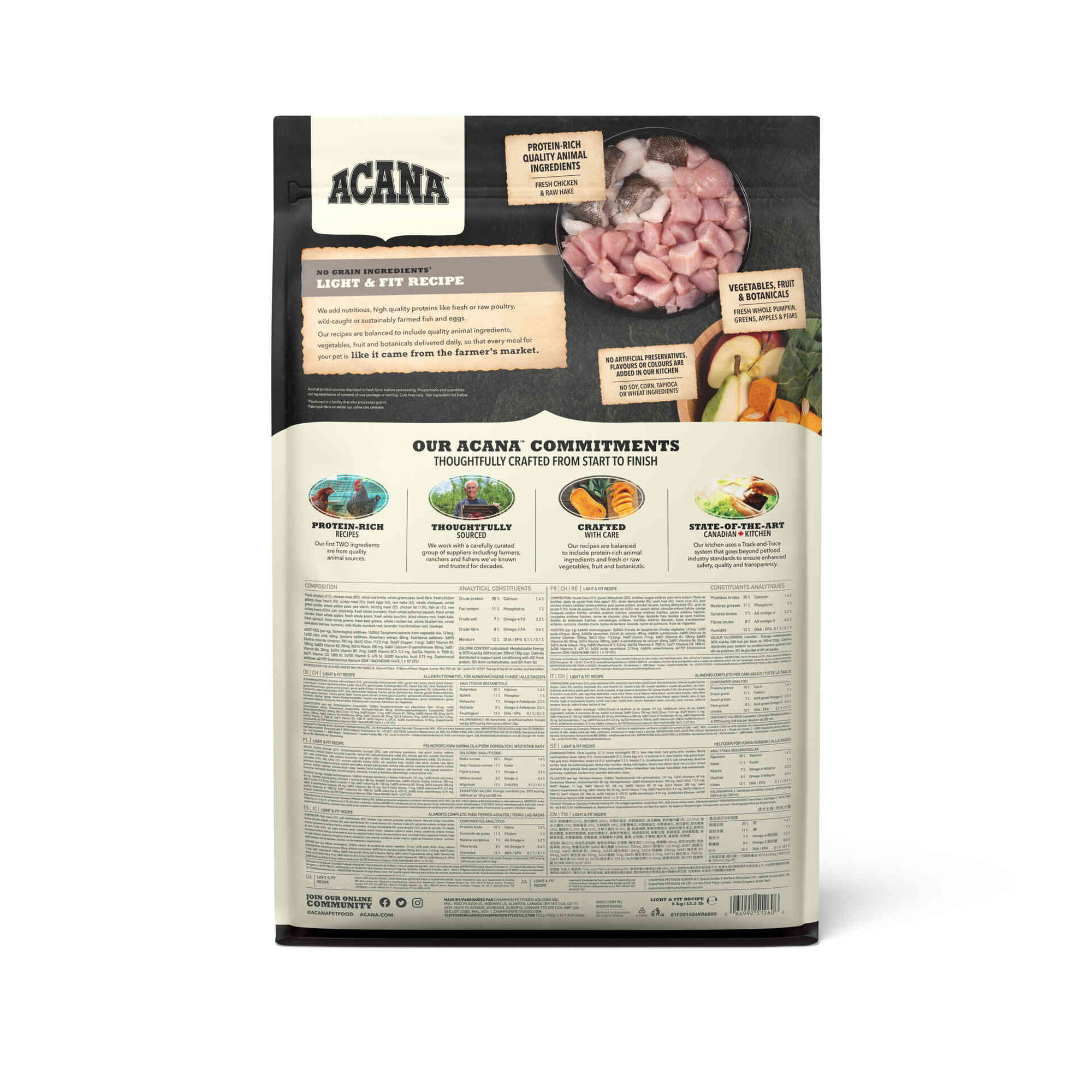 Ra&ccedil;&atilde;o para C&atilde;o Light e Fit Recipe Acana