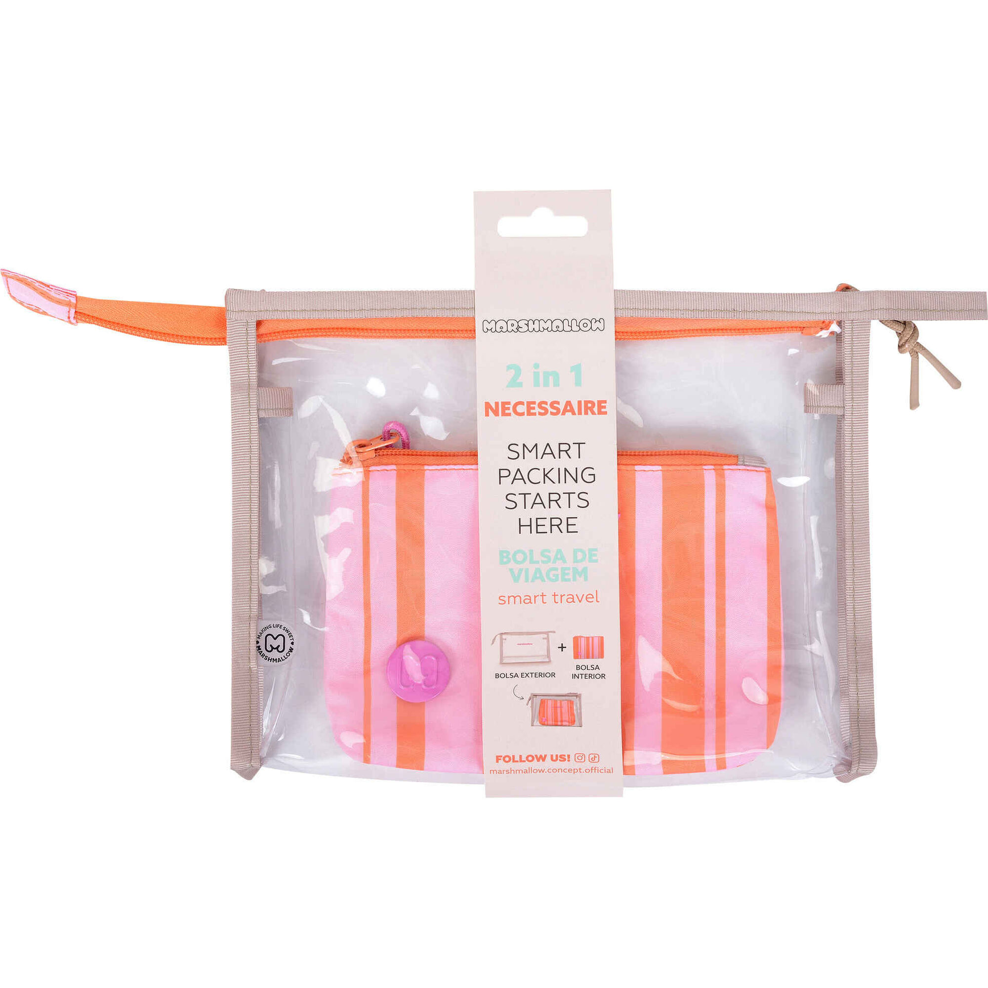 Conjunto 2 Necessaires Riscas Laranja e Rosa Marshmallow