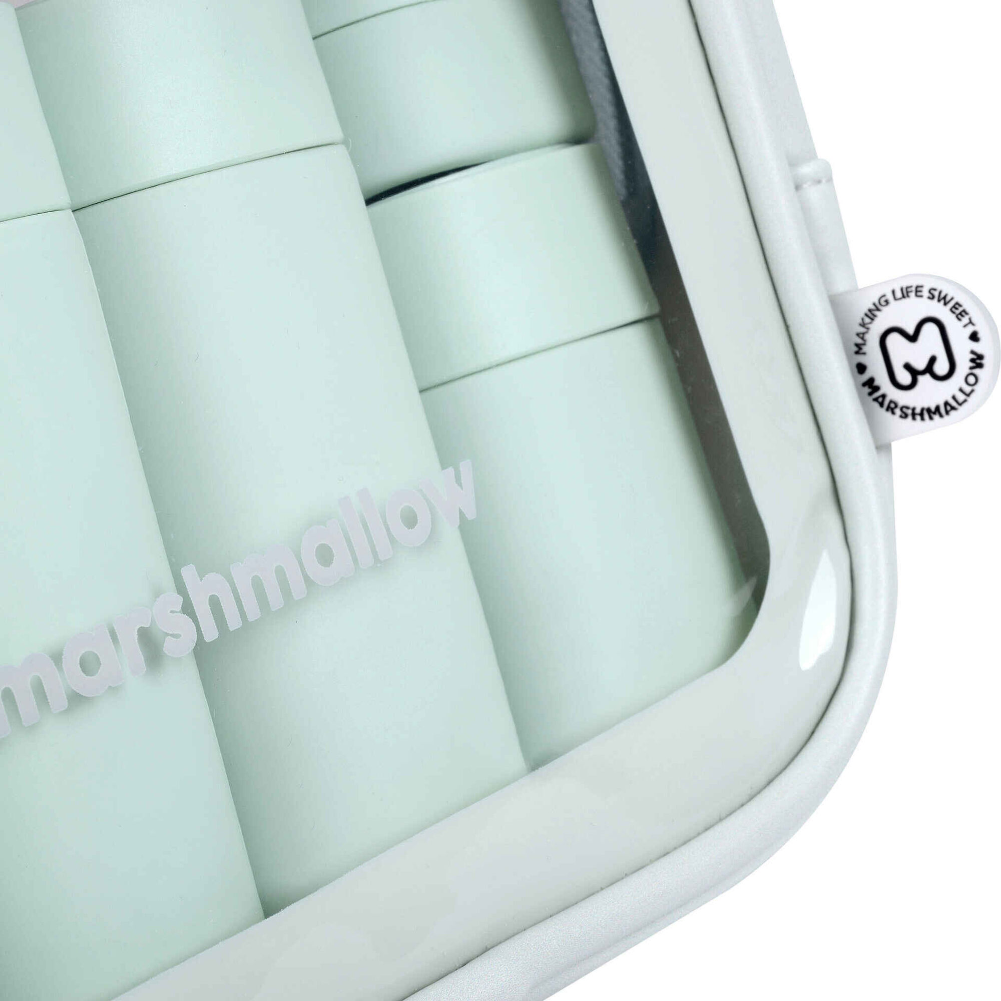 Conjunto Necessaire + 5 Frascos Reutiliz&aacute;veis Menta Marshmallow