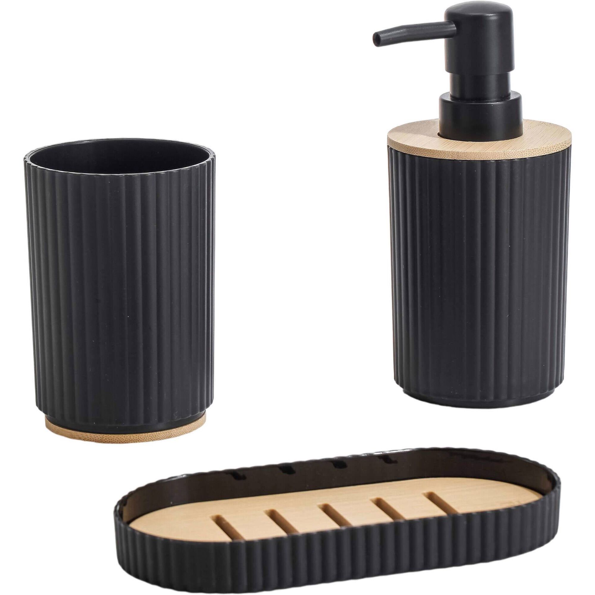 Conjunto 3 Acess&oacute;rios para Casa de Banho Preto Kasa