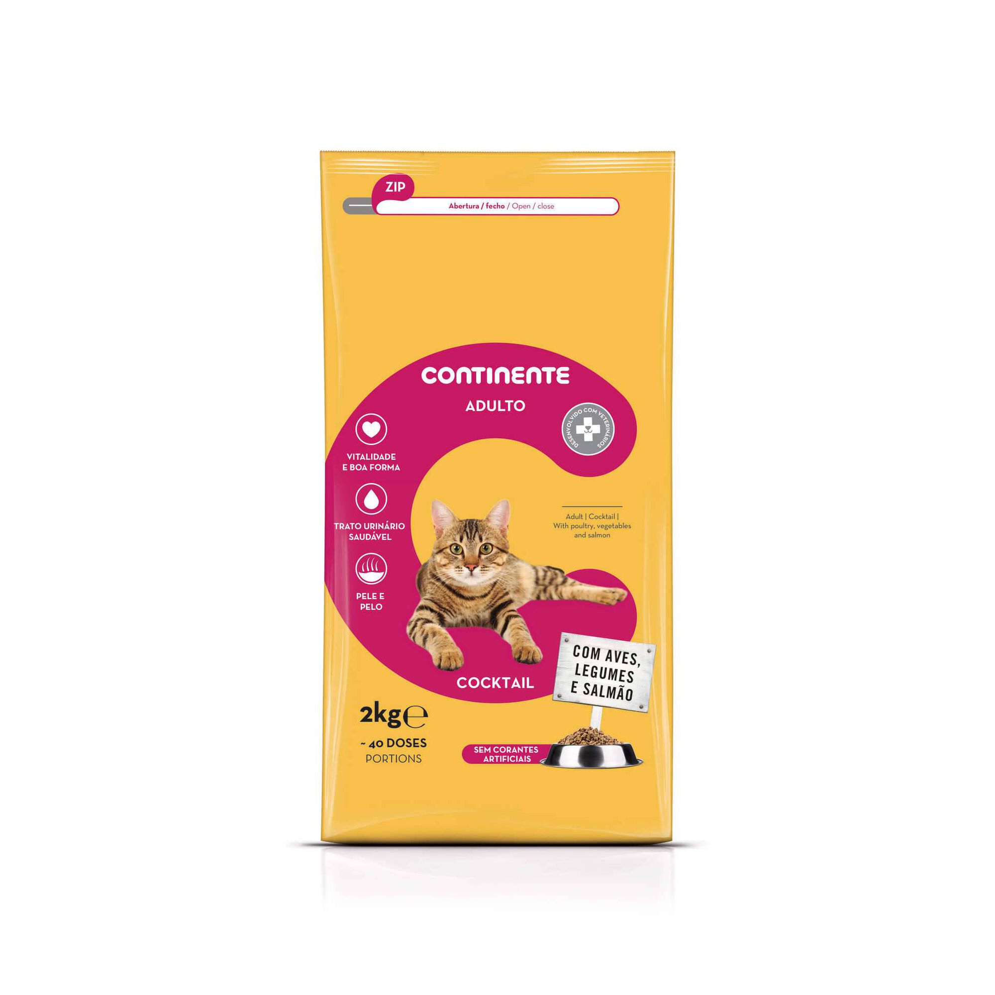 Ração para Gato Adulto Cocktail Aves, Legumes e Salmão - emb. 2 kg -  Continente