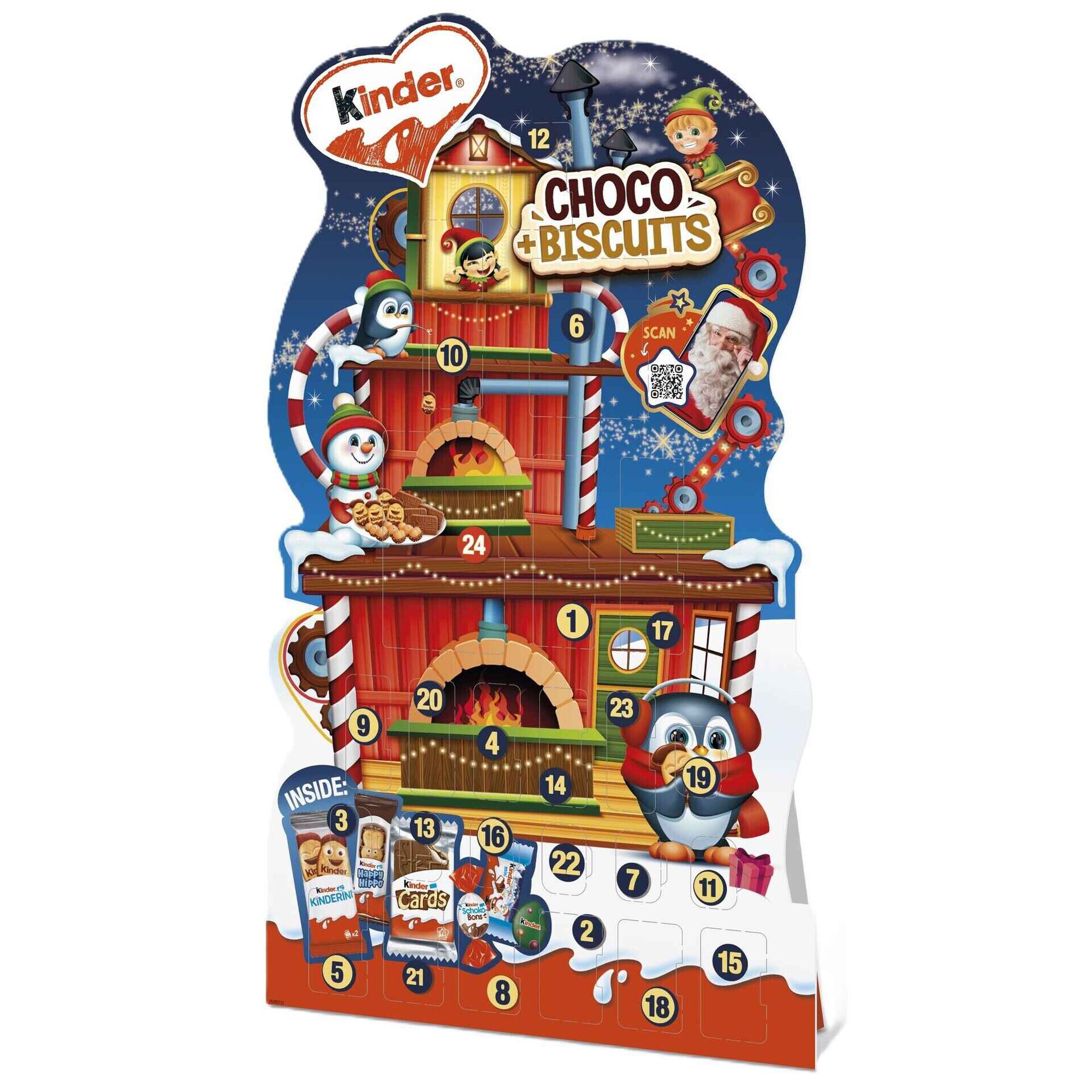 Calend&aacute;rio do Advento de Chocolate e Biscoito Mix Kinder