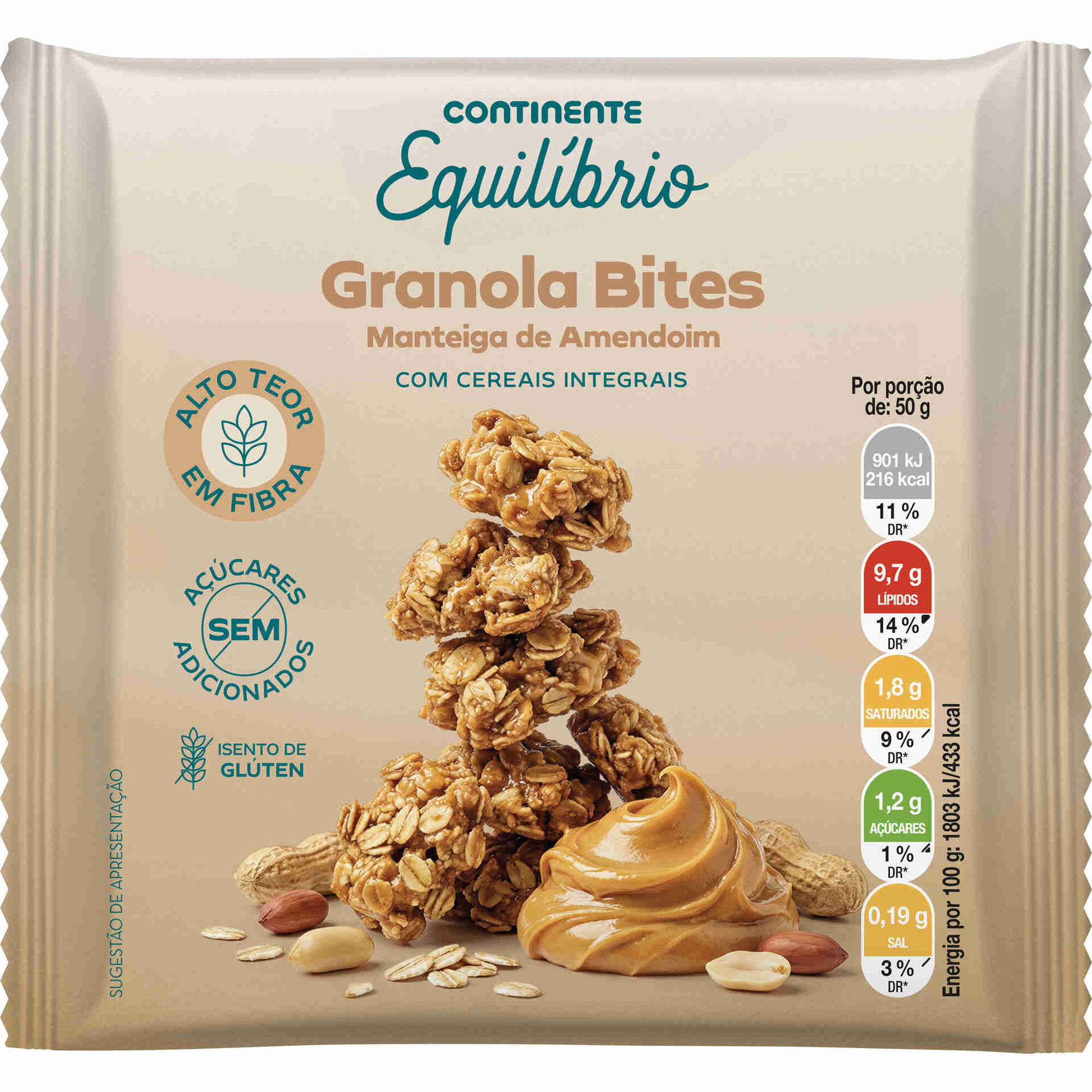 Granola Bites Manteiga de Amendoim sem Gl&uacute;ten sem Adi&ccedil;&atilde;o de A&ccedil;&uacute;car Continente Equil&iacute;brio
