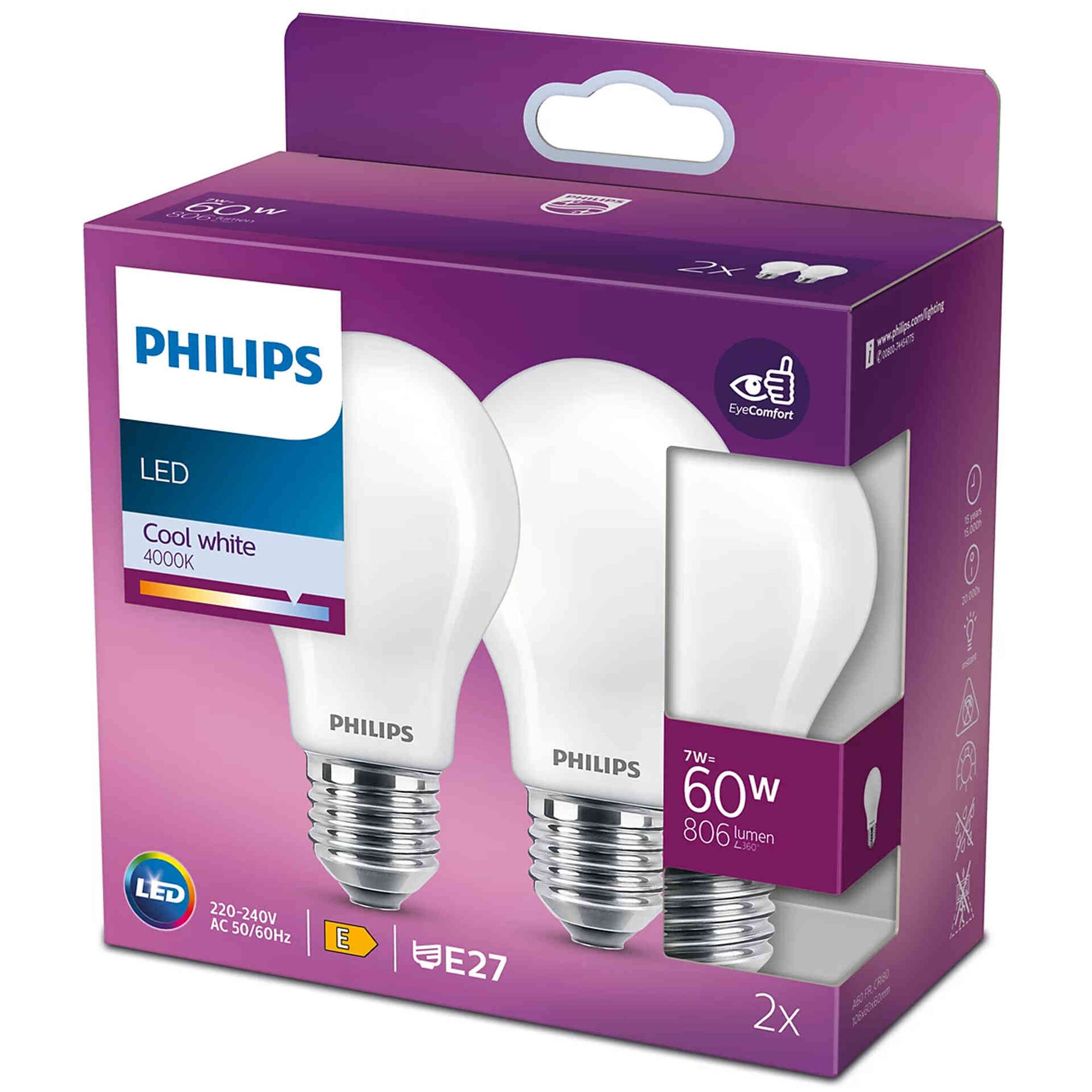 L&acirc;mpadas LED Standard E27 4000K 60W Philips