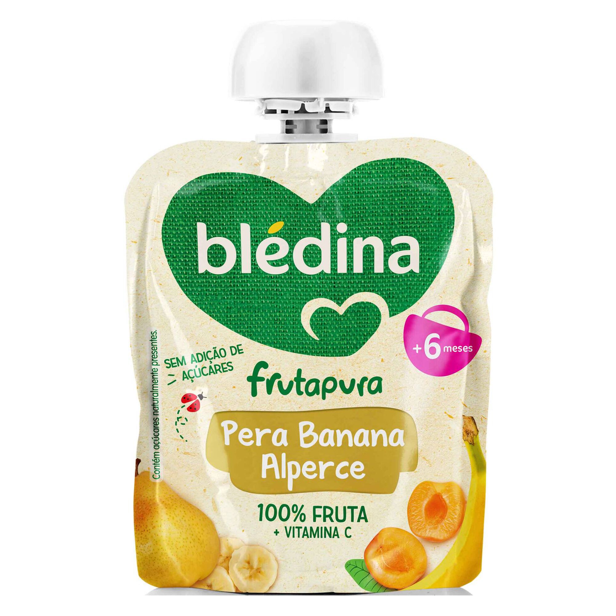Saqueta de Fruta Pera, Banana e Alperce Frutapura +6M