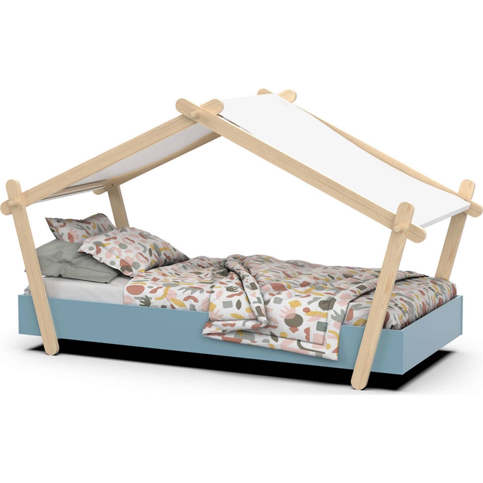Cama Tenda 223,2x105,5x129,7cm Natural e Azul Lodge