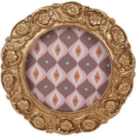 Moldura Redonda 8x8cm Dourada Flores Kasa