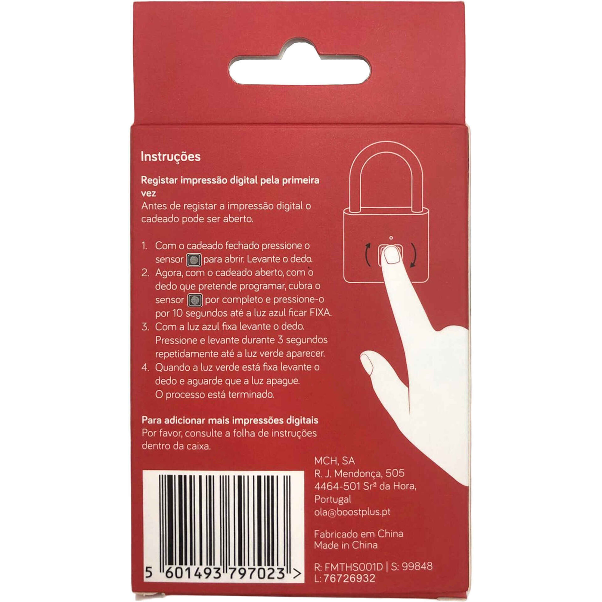 Cadeado Biom&eacute;trico com USB Preto Boost
