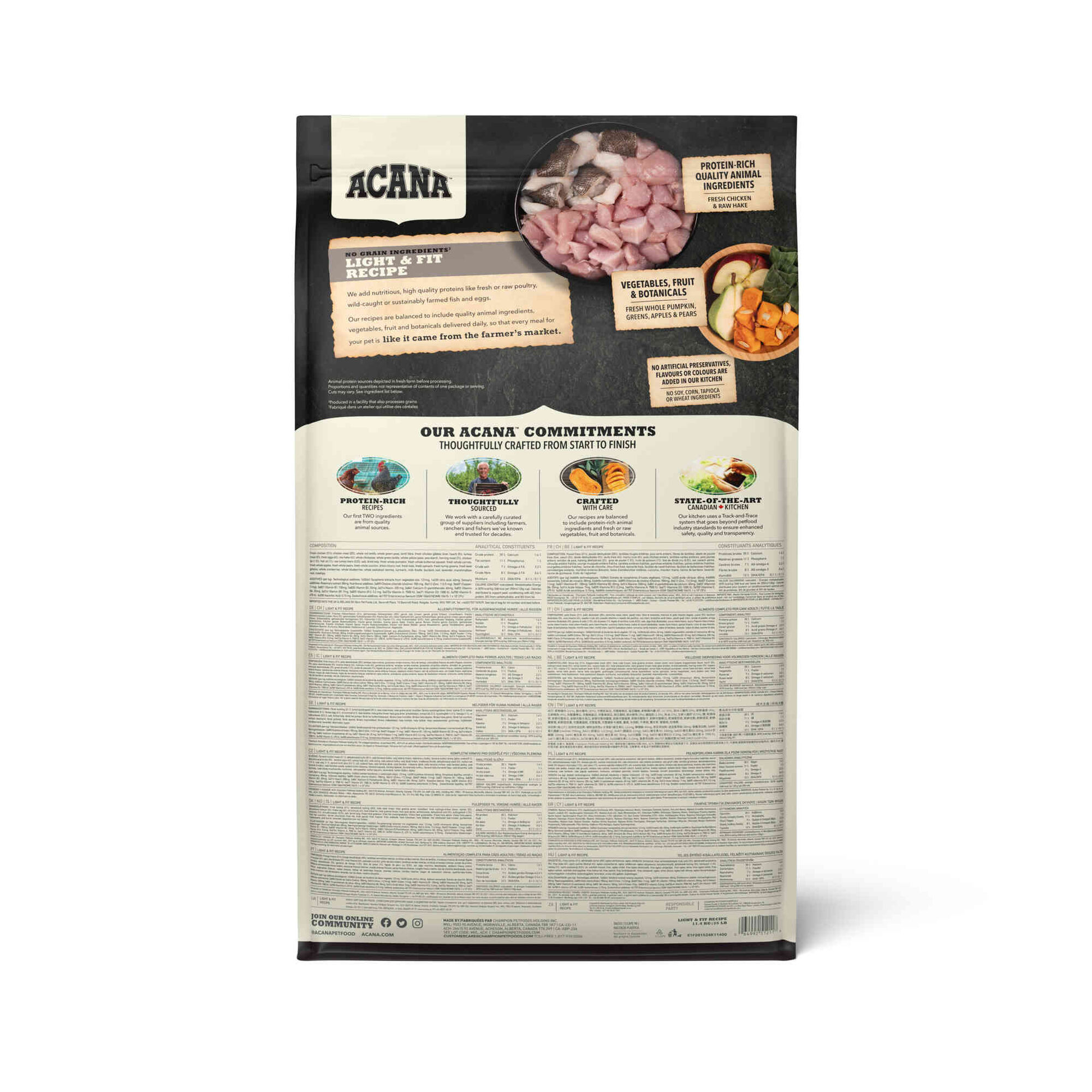 Ra&ccedil;&atilde;o para C&atilde;o Adulto Light e Fit Recipe Acana