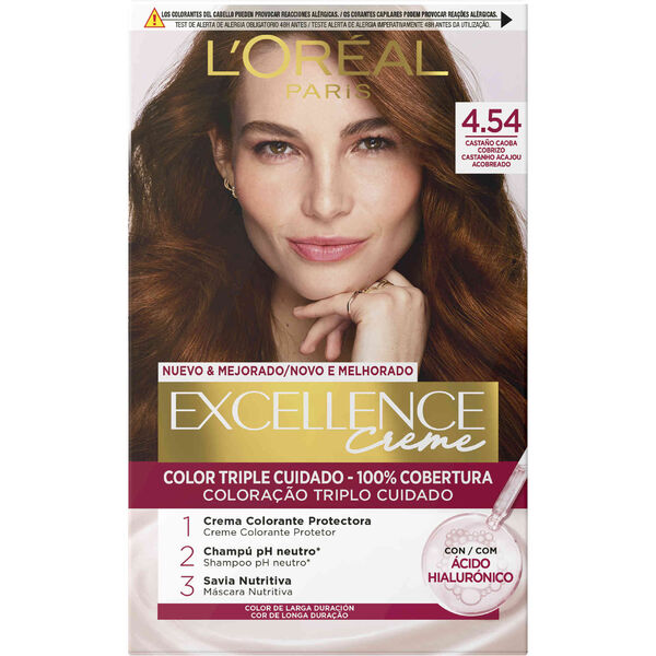 Coloração Permanente Creme Castanho Acajou Acobreado 4.54 LOréal Paris Excellence