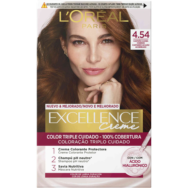 Coloração Permanente Creme Castanho Acajou Acobreado 4.54 L'Oréal Paris Excellence