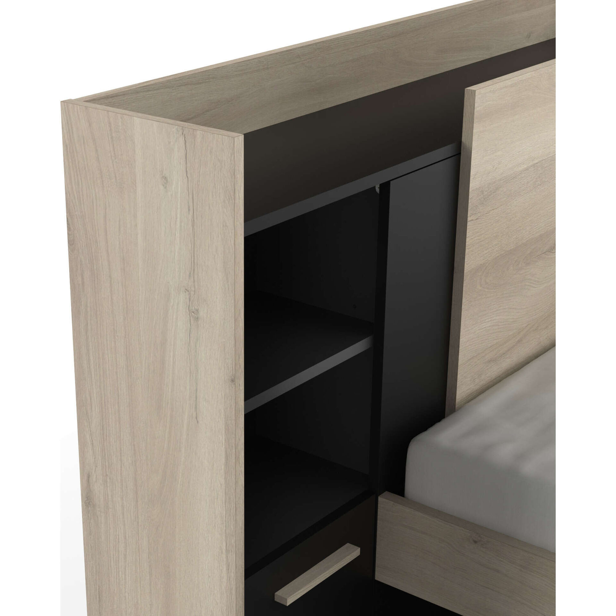 Cama Solteiro 125x227x91cm Preta e Carvalho Life