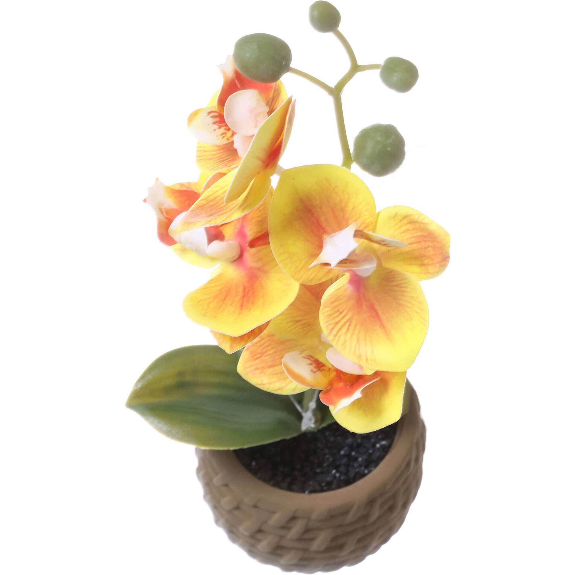 Planta Artificial Vaso Entran&ccedil;ado com Flor Laranja Kasa